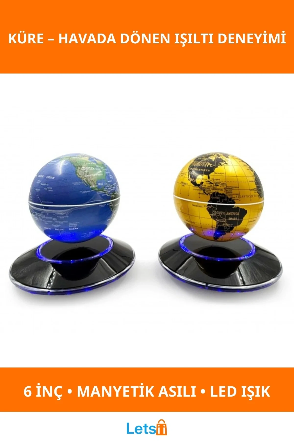 Manyetik Dünya Küre Işıklı Modern Dekoratif 6 İnç