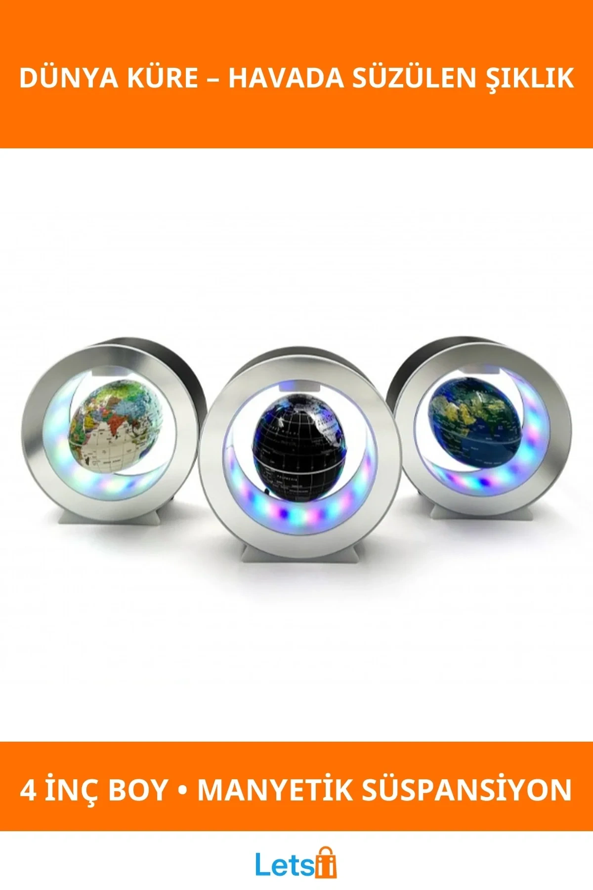 Manyetik Küçük Boy Yuvarlak LEDli Dünya Küre