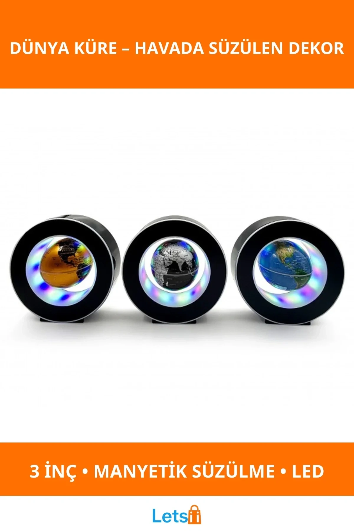 Manyetik Siyah Yuvarlak LEDli Dünya Küresi