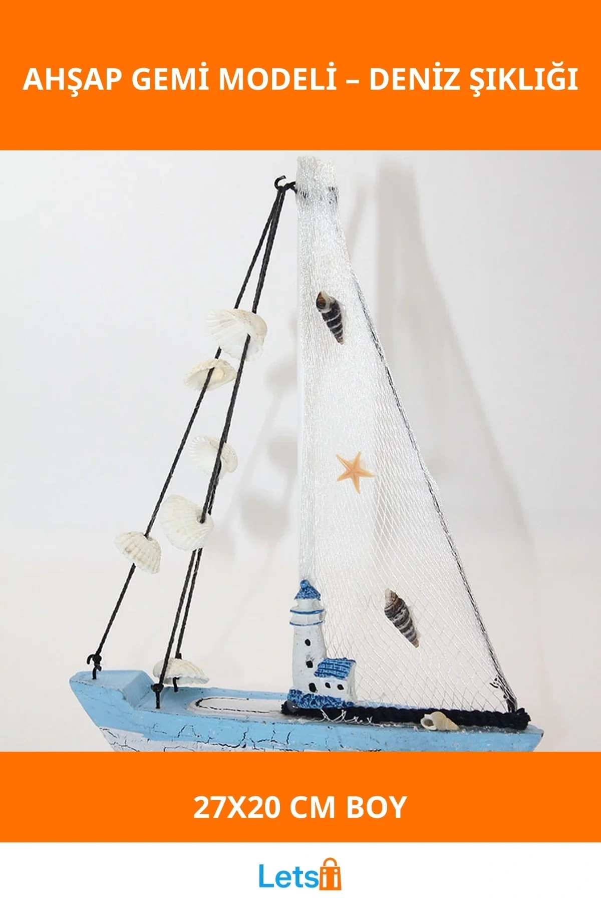 Marin Ahşap Gemi 27x20 cm Şık Dekoratif Aksesuar