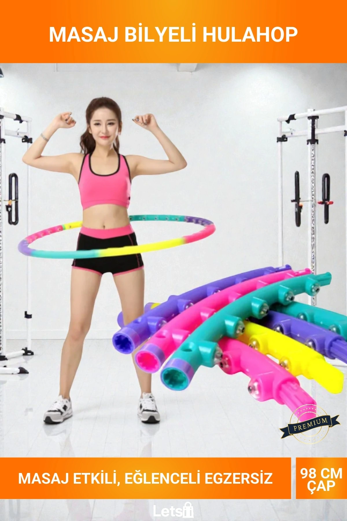 Masaj Bilyeli Modüler Vücut Şekillendirici Bel Karın Yağ Yakıcı 98 cm Hulahop Çemberi