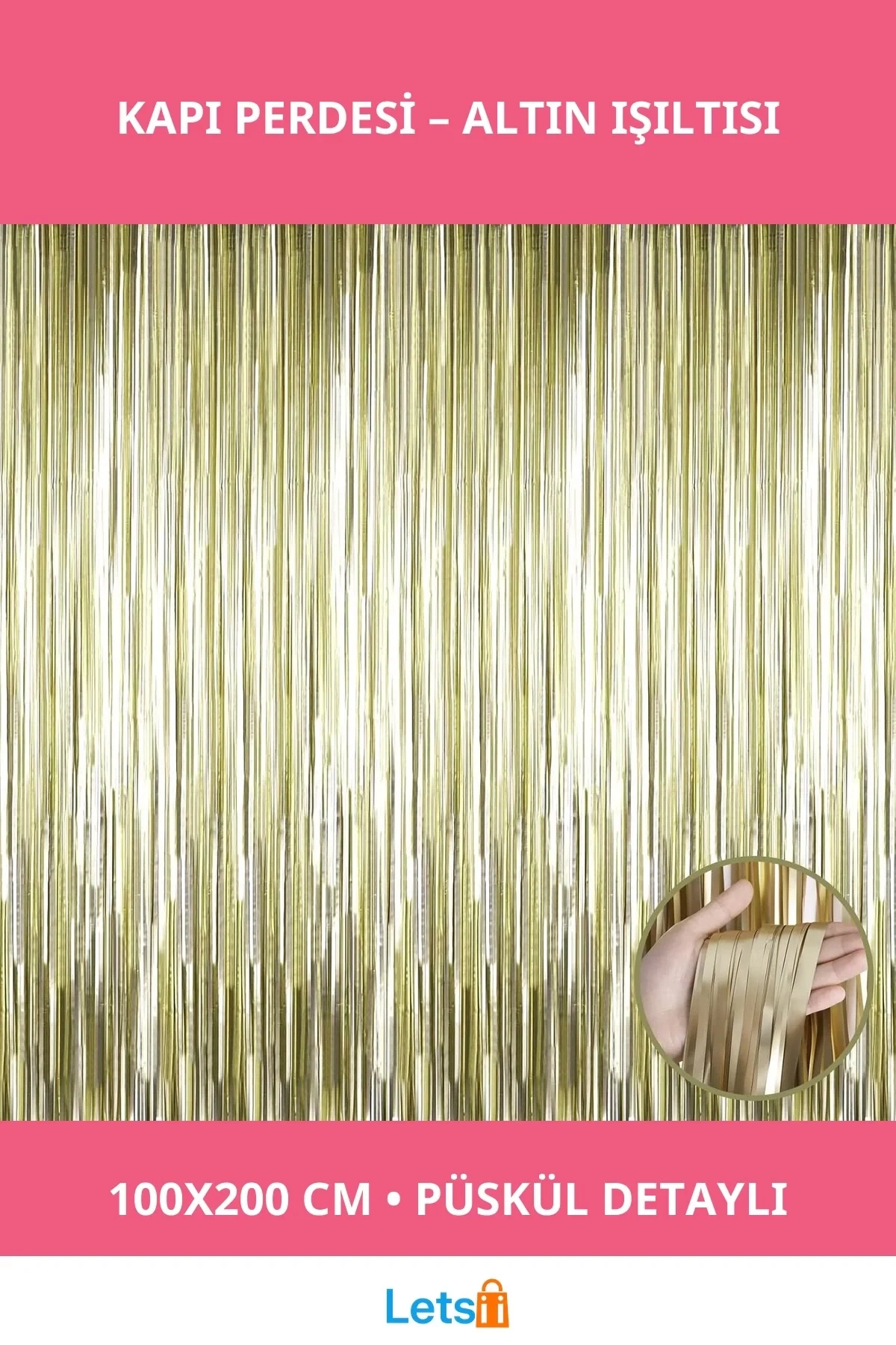 Mat Altın Püsküllü Kapı Perdesi 1x2 m Dekoratif Süsleme