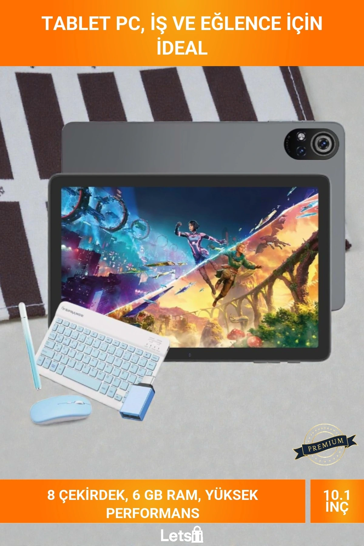 Mavi 10.1 İnç IPS 6GB RAM 128GB ROM 8 Çekirdekli Wi Fi Bluetooth 5.0 Tam Set Tablet Bilgisayar