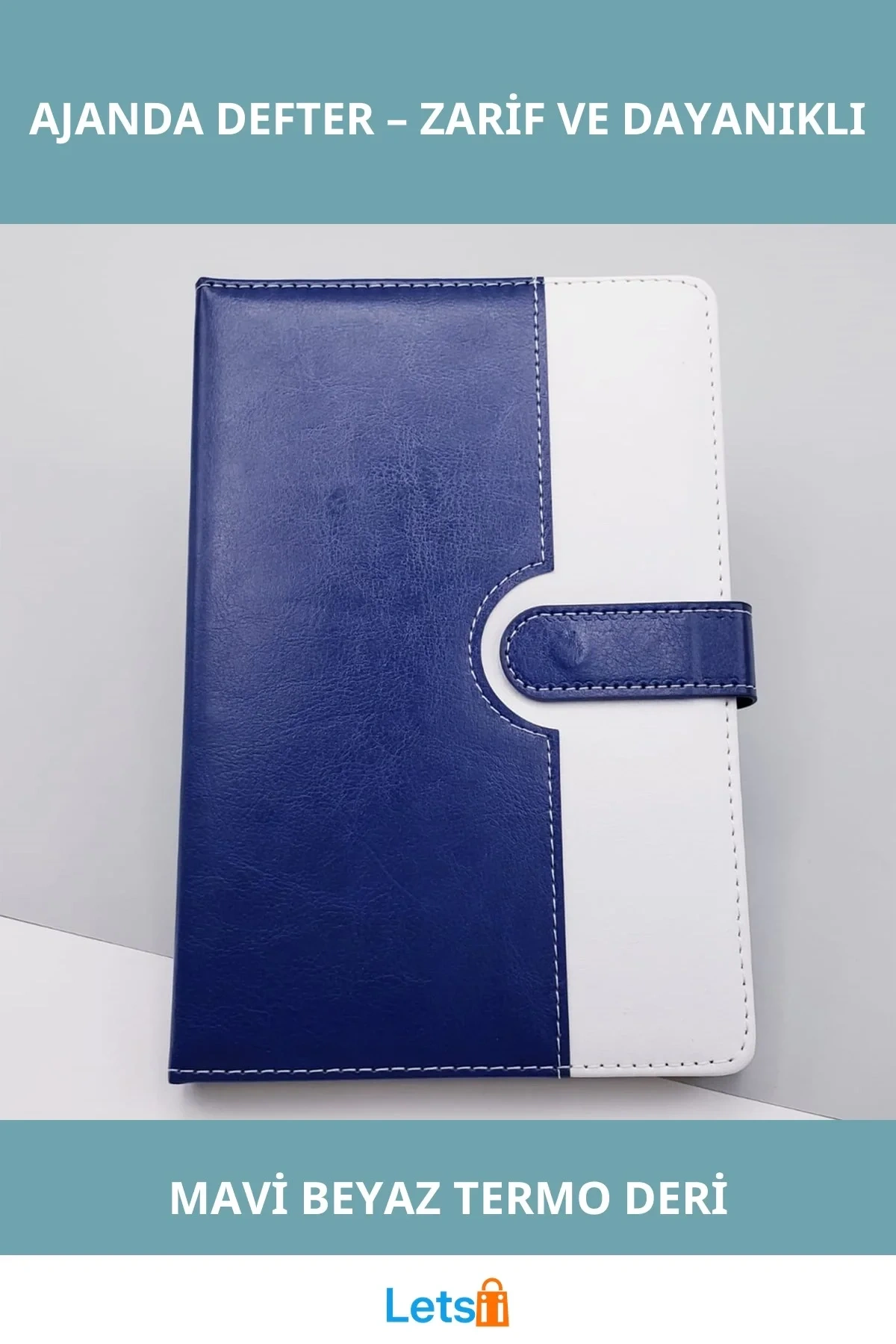 Mavi Beyaz Kaliteli Termo Deri Tarihsiz Ajanda Defter A5 106 Yaprak