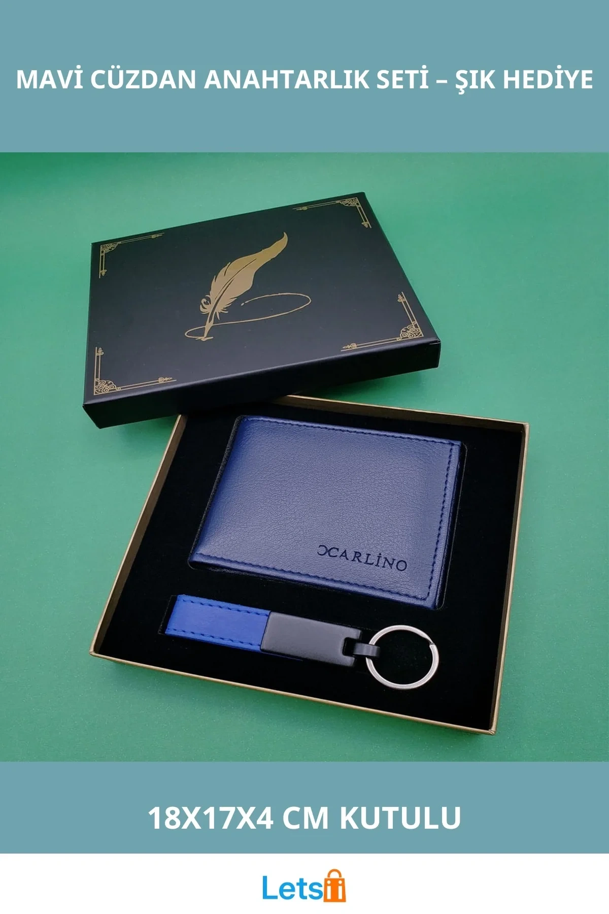 Mavi Deri Cüzdan ve Anahtarlık Seti Şık Tasarım ve Yüksek Fonksiyonellik