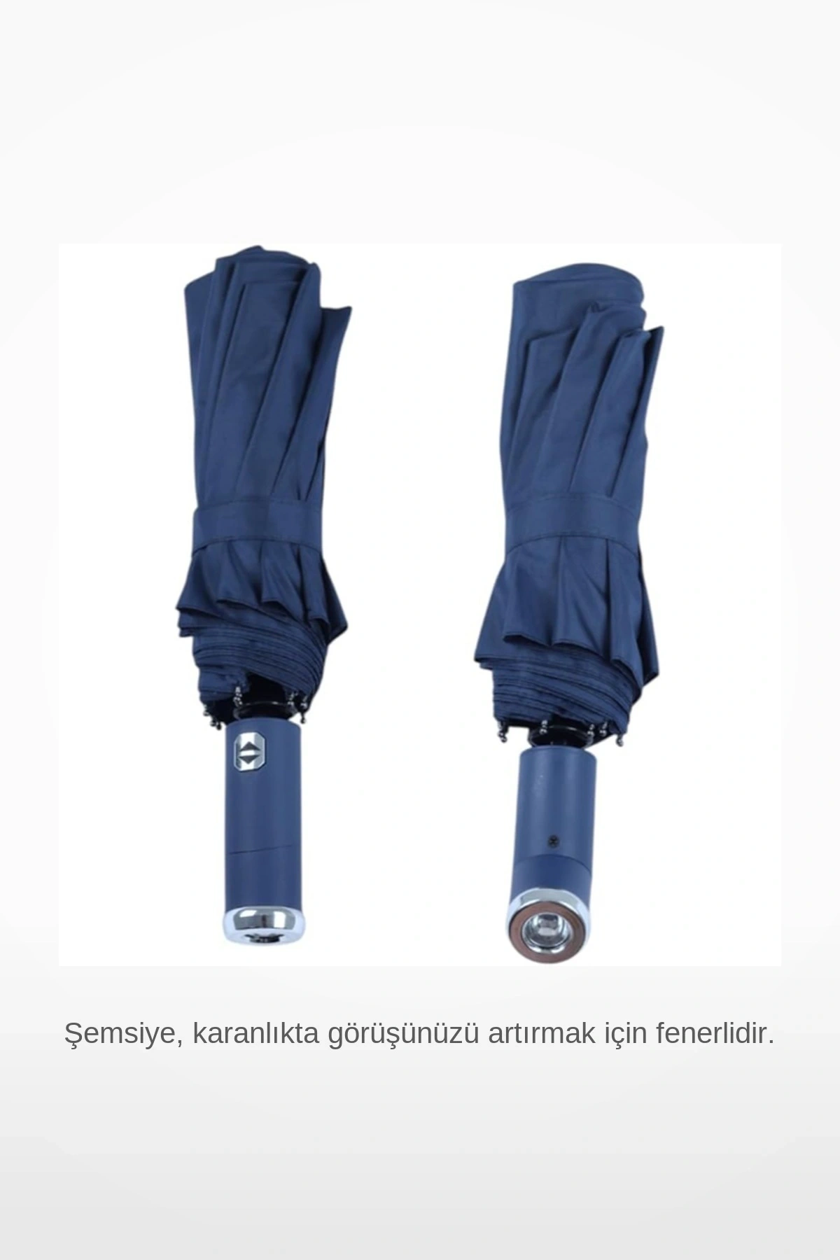 Mavi El Fenerli Saplı Katlanabilir Rüzgar Dirençli 100 cm Geniş Seyahat Şemsiyesi