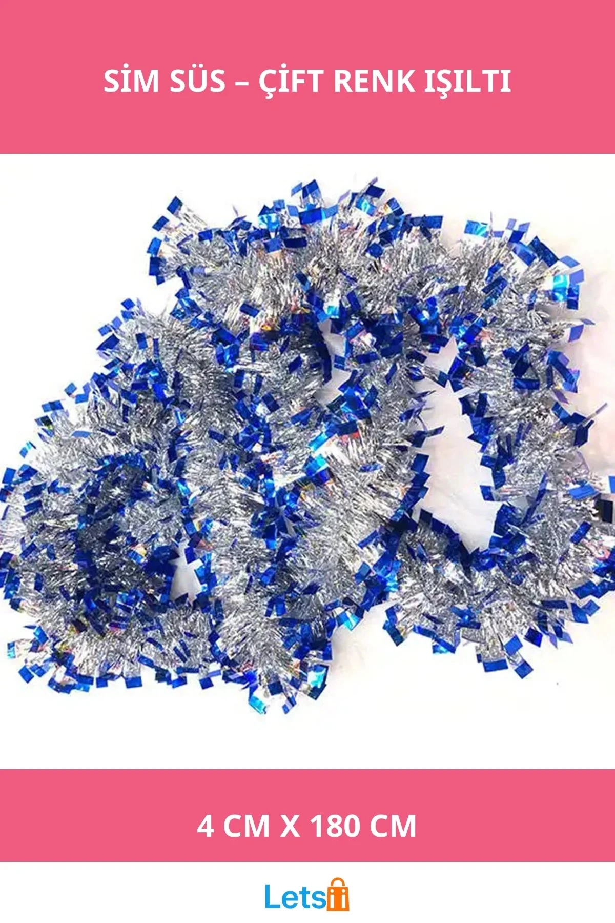 Mavi Gümüş Renk Çift Renk Sim Süs Garland 180 cm