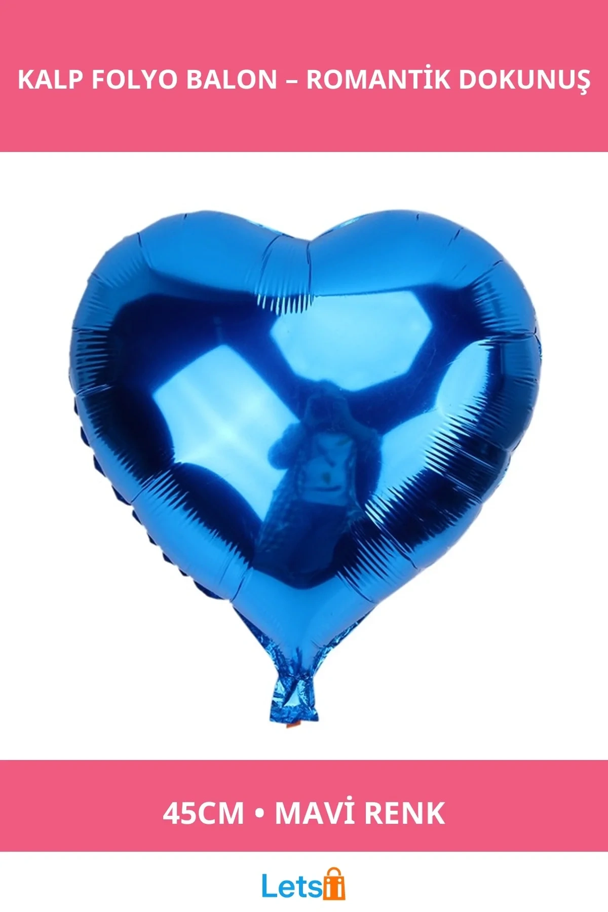 Mavi Kalp Folyo Balon 45 Cm Helyumlu