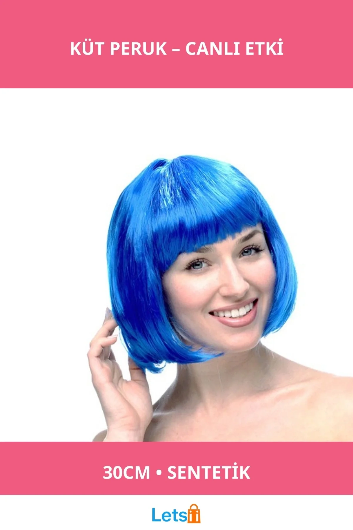 Mavi Küt Sentetik Parti Peruğu 30 cm