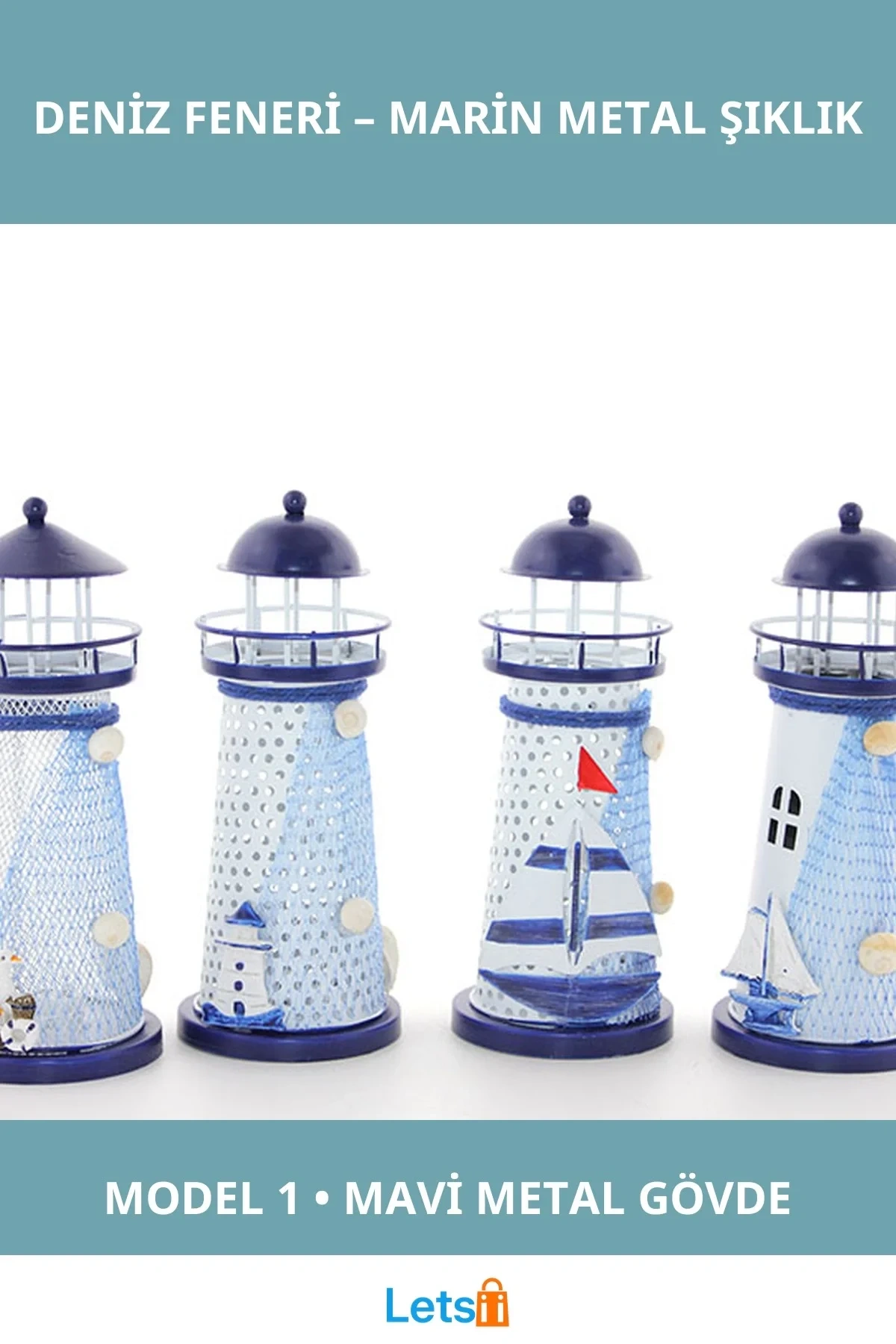 Mavi Metal Deniz Temalı LED Deniz Feneri