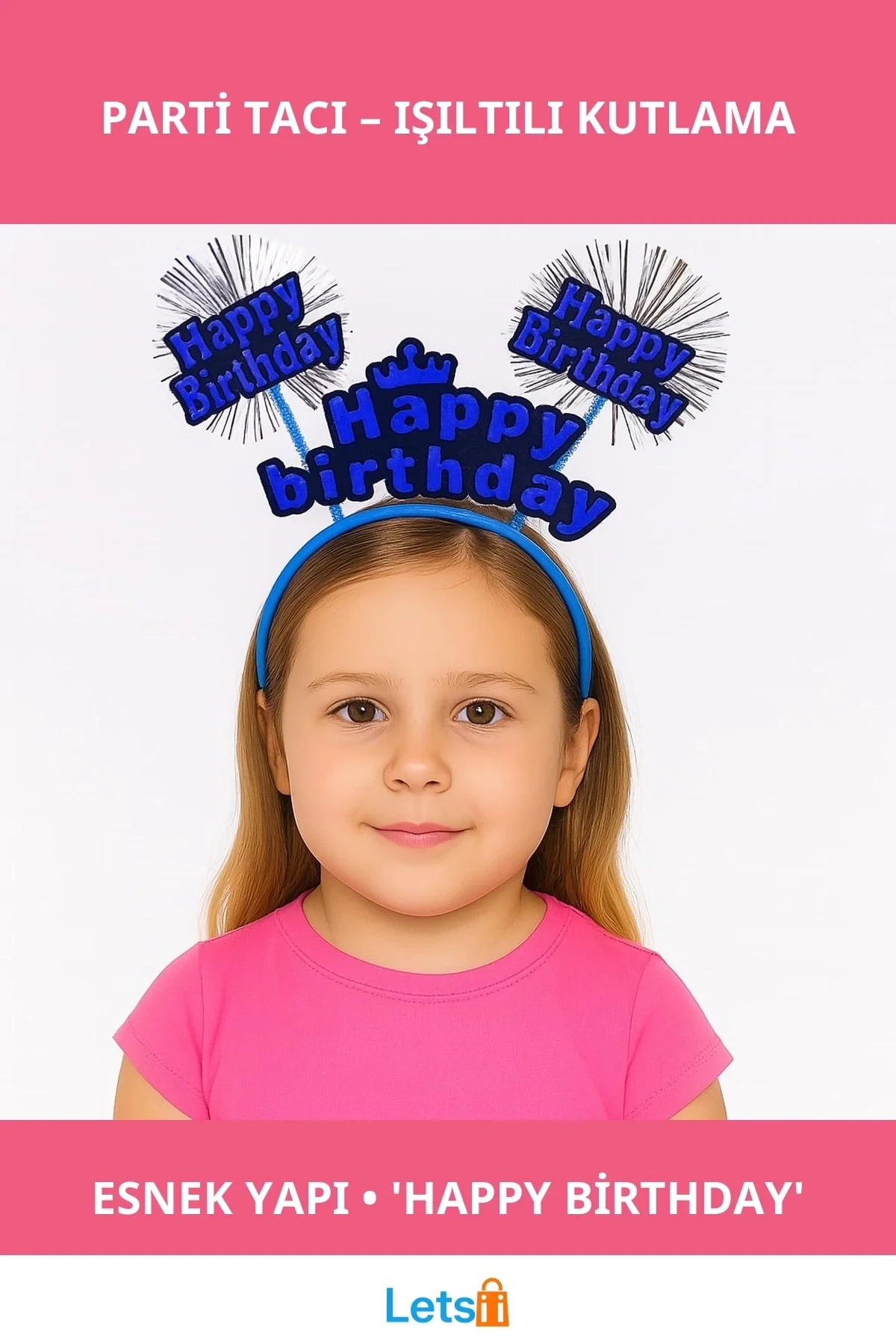 Mavi Renk Işıltılı Doğum Günü Parti Tacı