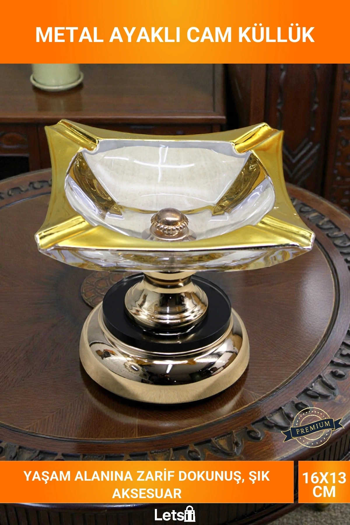 Metal Ayaklı Şık Tasarımlı Cam Küllük