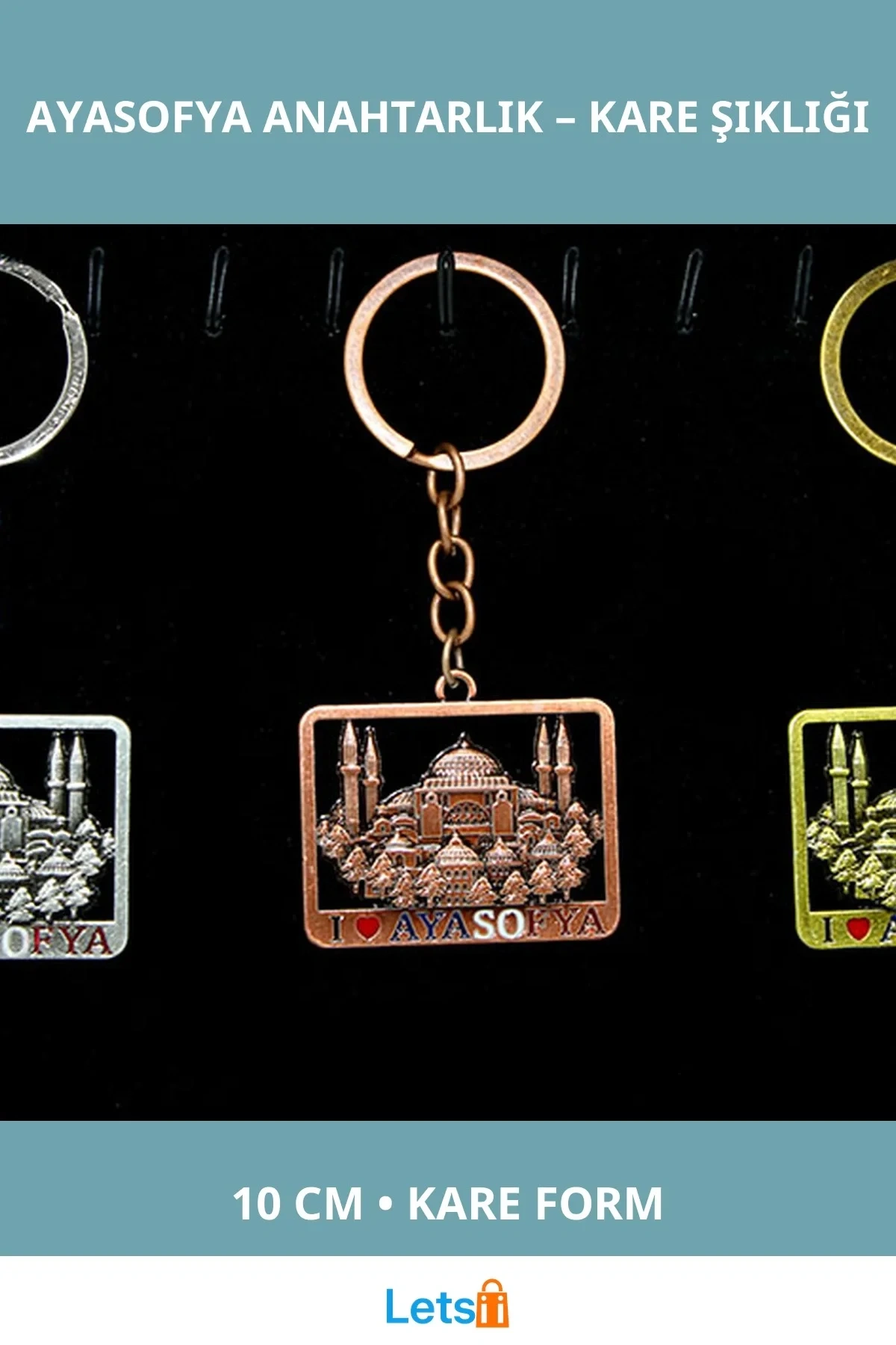 Metal Ayasofya Anahtarlık Şık Kare Tasarım