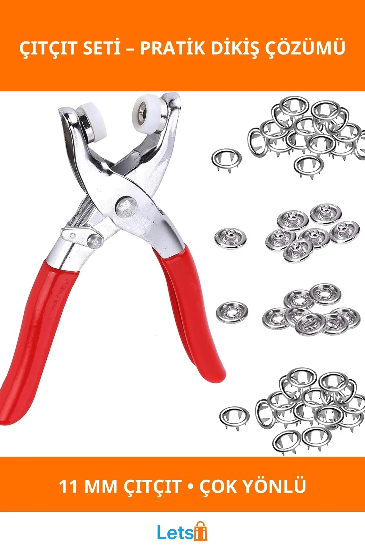 Metal Çıtçıt Pensesi ve 11mm Düğme Seti ile Renkli El İşleri Malzemesi