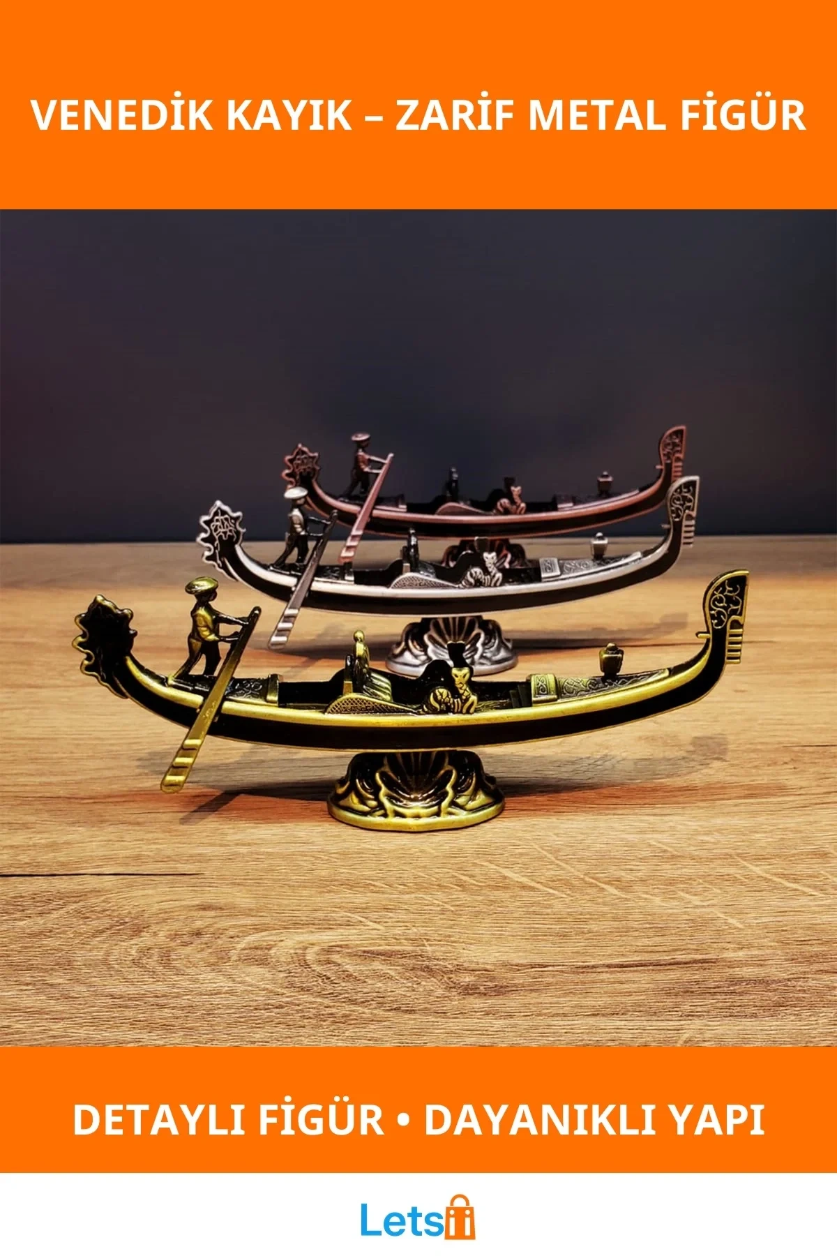 Metal Dekoratif Venedik Kayık 16 cm