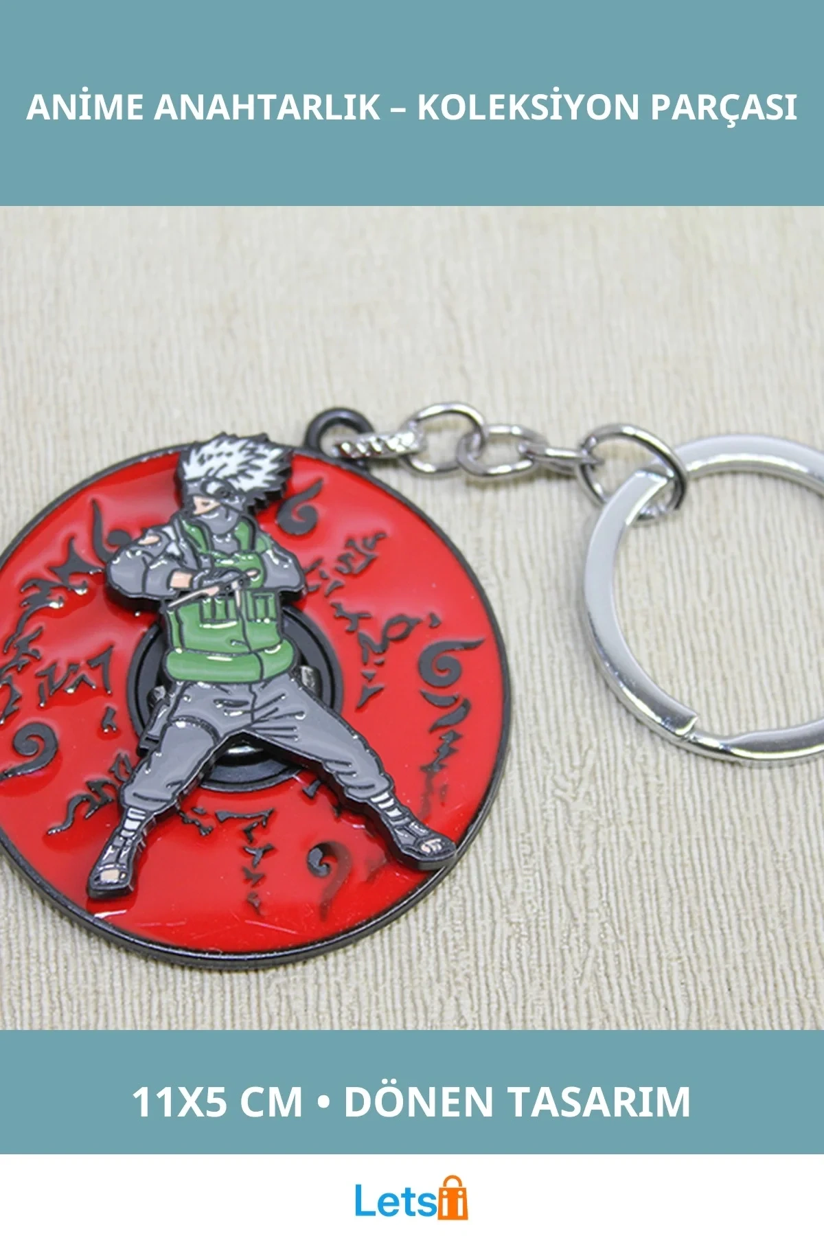 Metal Dönen Anime Figür Anahtarlık 11x5 cm