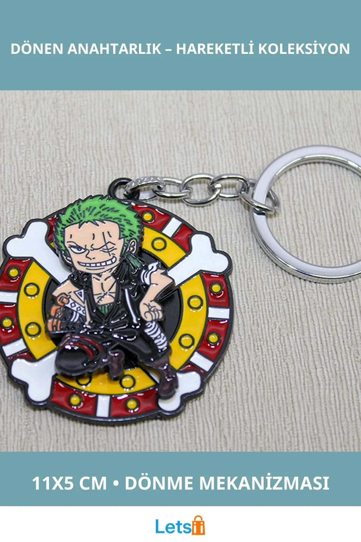 Metal Dönen One Piece Zoro Anahtarlık 11x5 cm
