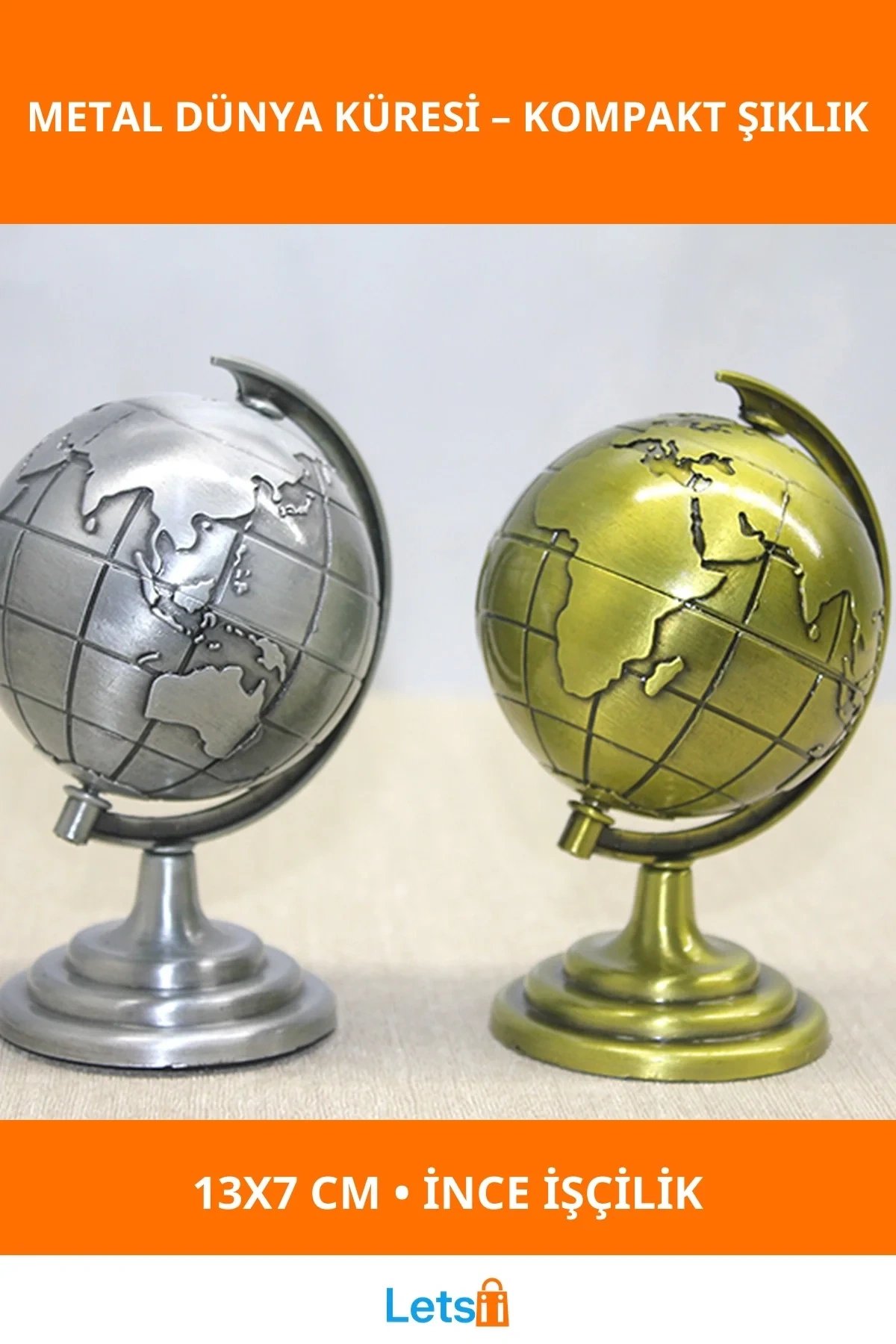 Metal Dünya Küre Şık Dekoratif Ofis Aksesuarı 13x7 cm
