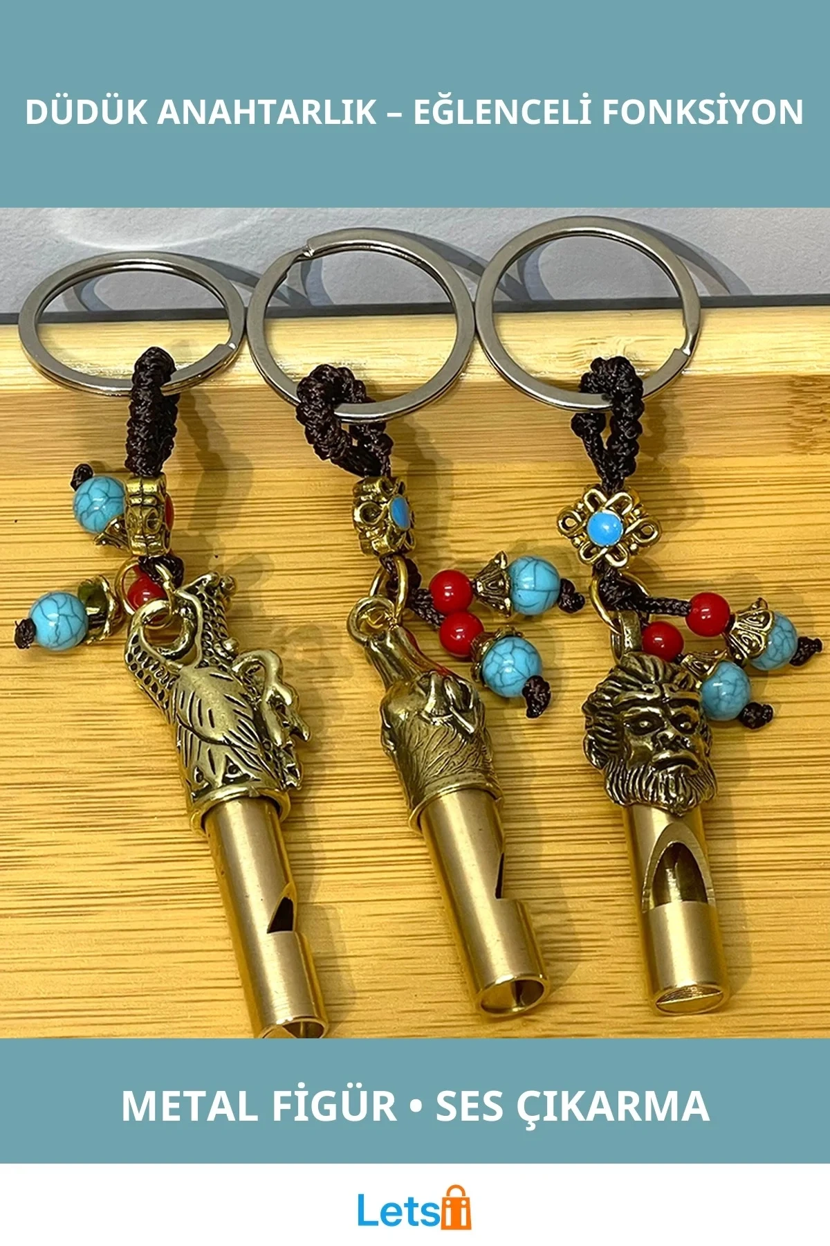 Metal Figürlü Düdük Anahtarlık 11 cm