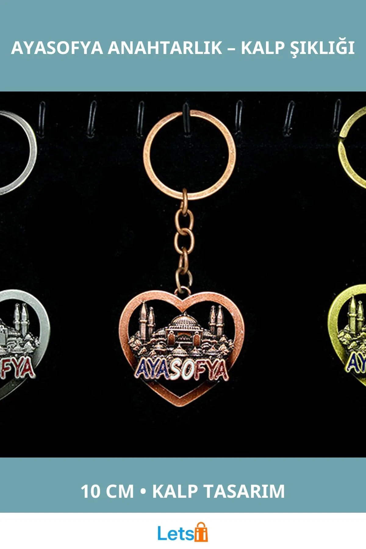 Metal Kalp Tasarımlı Ayasofya Anahtarlık