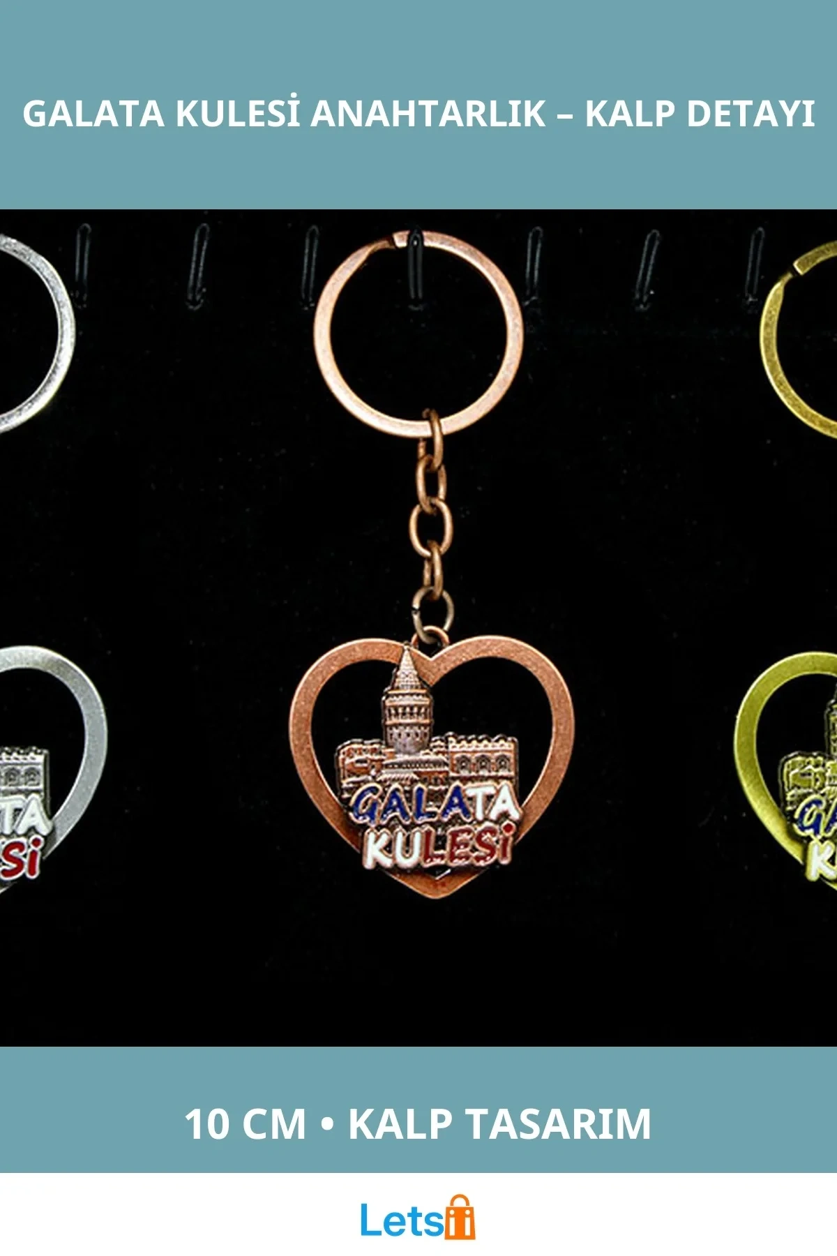 Metal Kalp Tasarımlı Galata Kulesi Anahtarlık