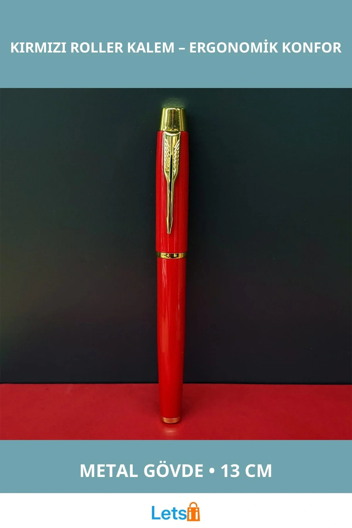 Metal Kırmızı Roller Kalem Şık Ergonomik Tasarım 13 cm