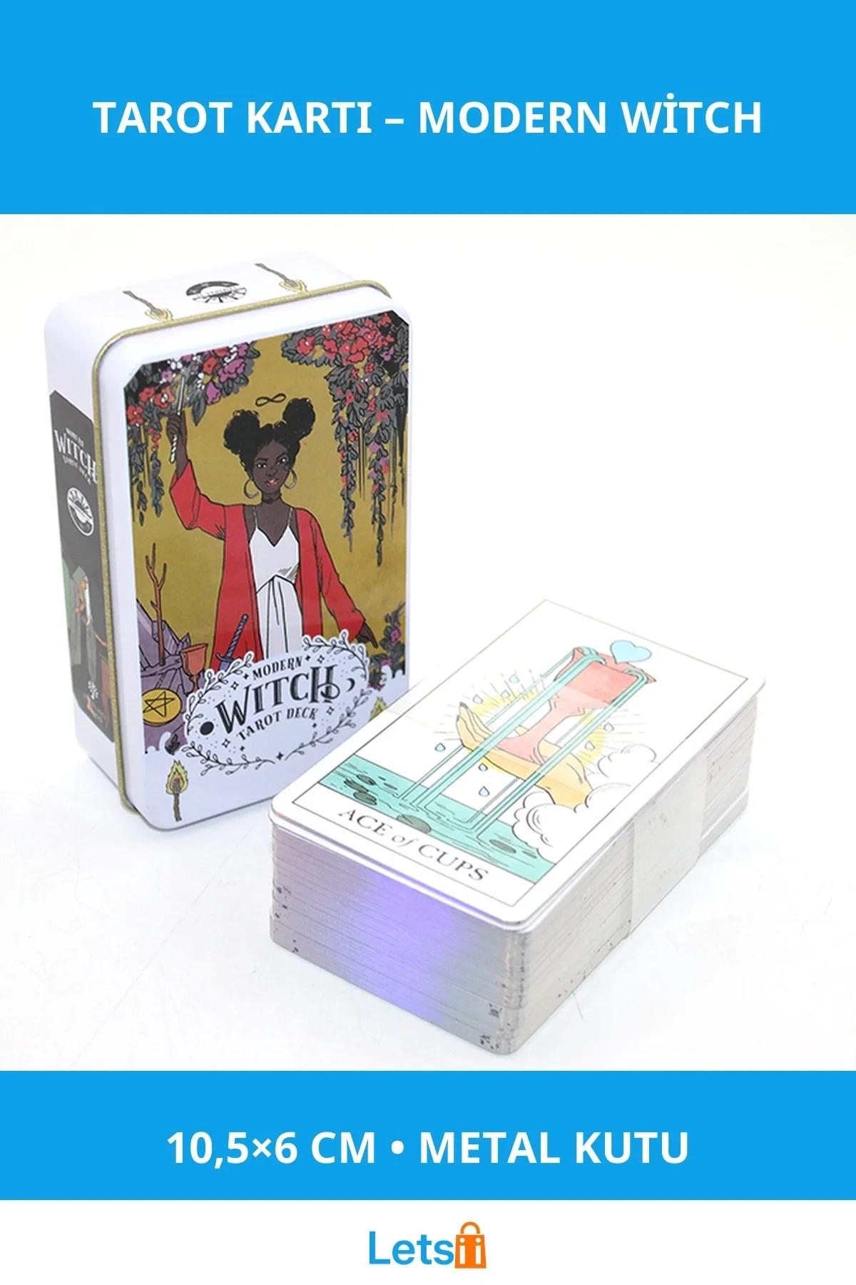 Metal Kutulu Modern Witch Tarot Kartları 10,5x6 cm