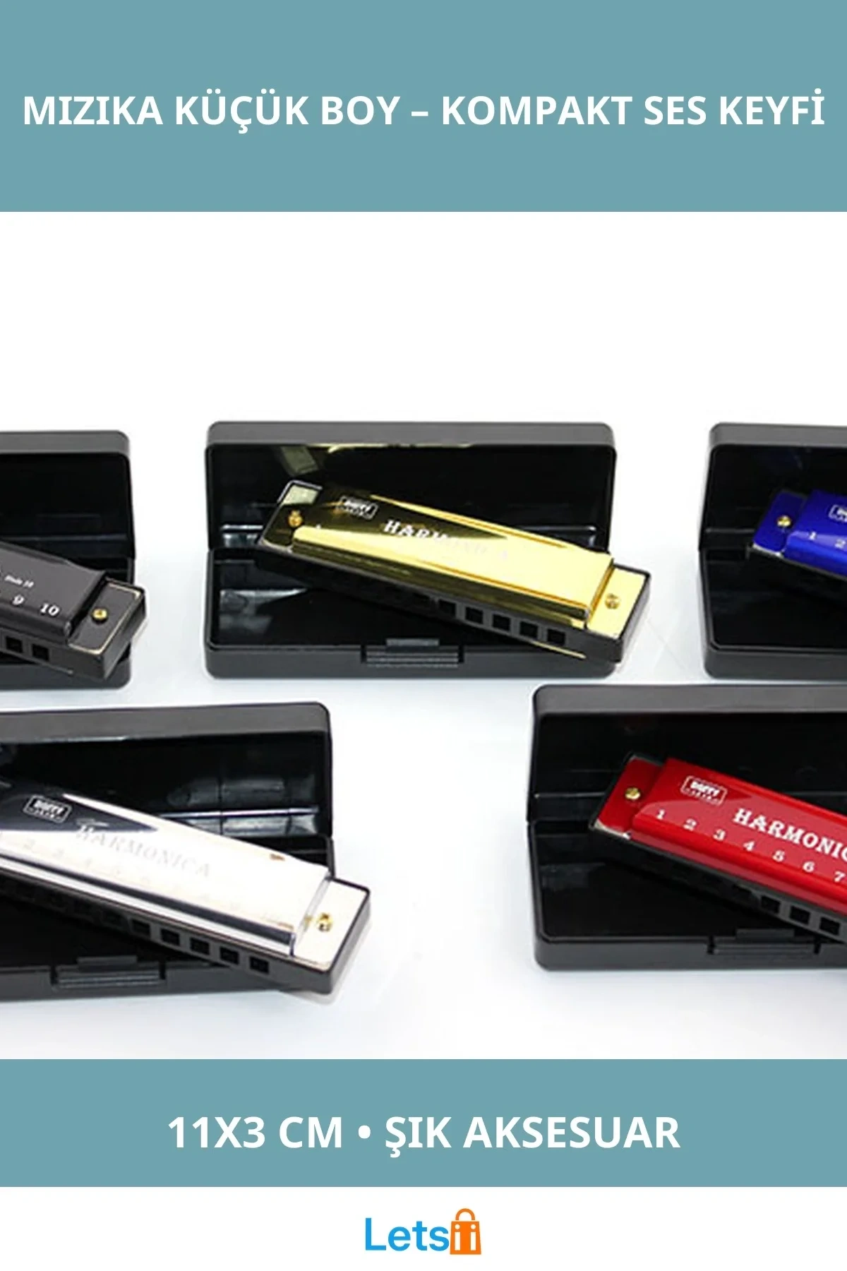 Metal Mızıka Küçük Boy 11x3 cm Şık ve Kompakt Müzik Aleti