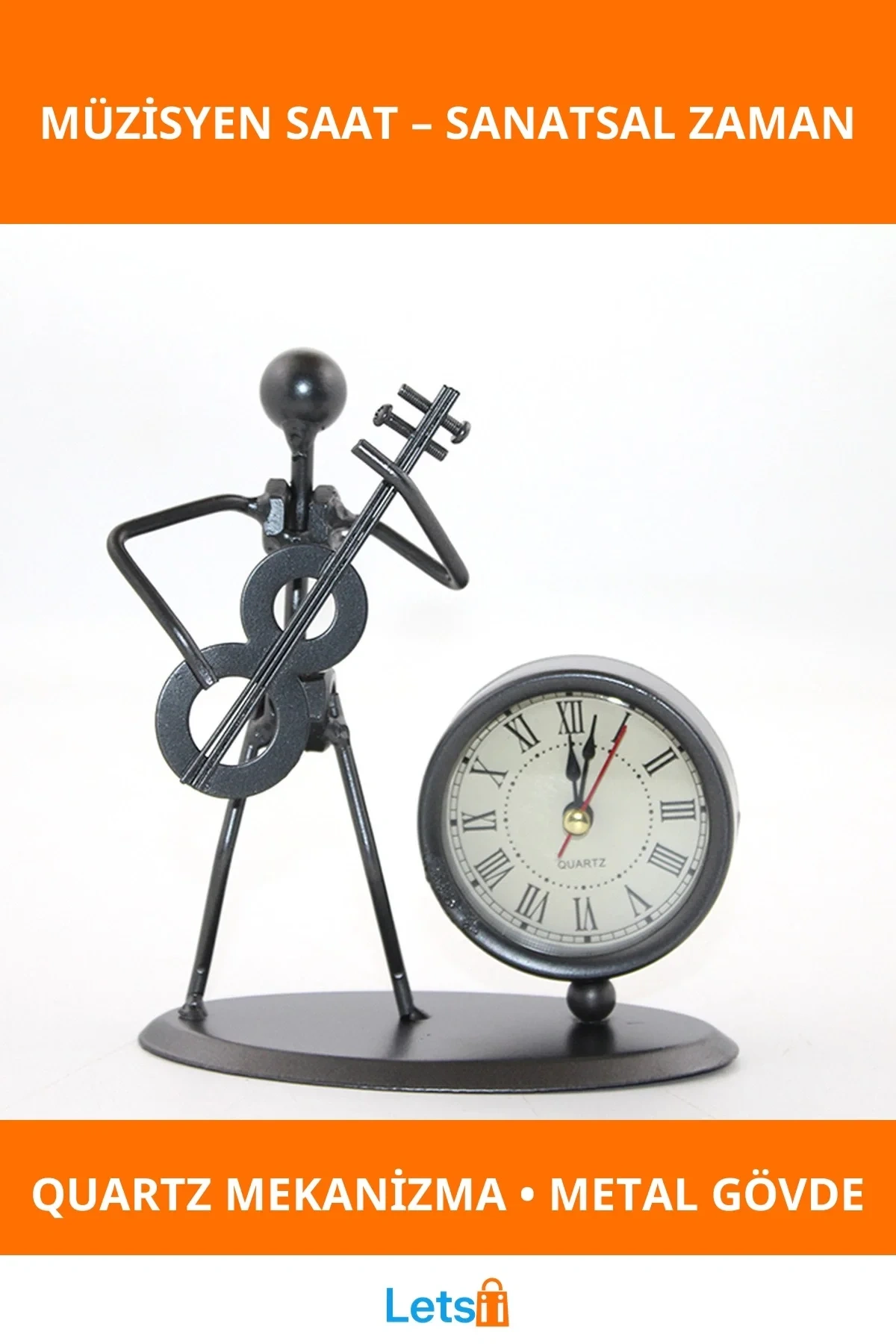 Metal Müzisyen Figürlü Dekoratif Masa Saati