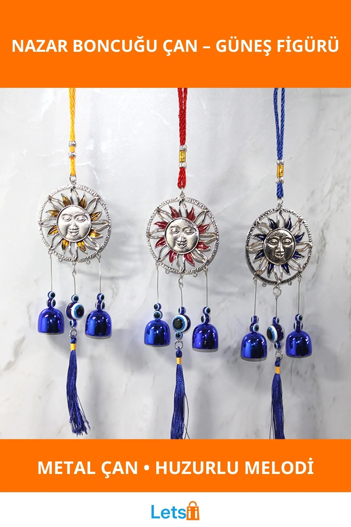 Metal Nazar Boncuğu Çan Güneş Figürü Dekoratif Ürün