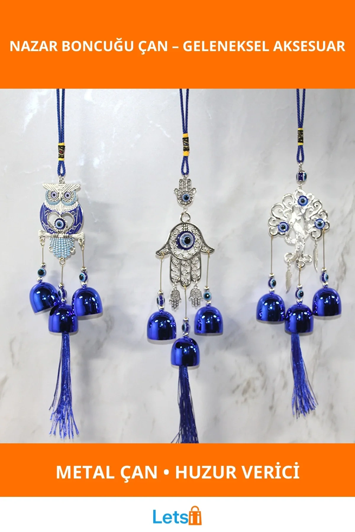 Metal Nazar Boncuğu Çan Kötü Enerji Uzaklaştırıcı Ev Dekorasyonu