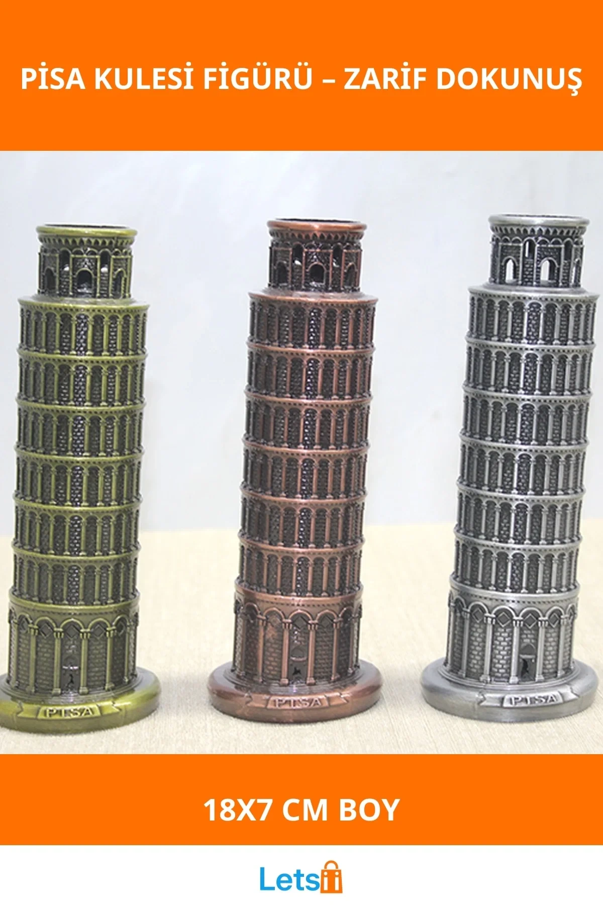 Metal Pisa Kulesi Dekoratif Figür 18x7 cm
