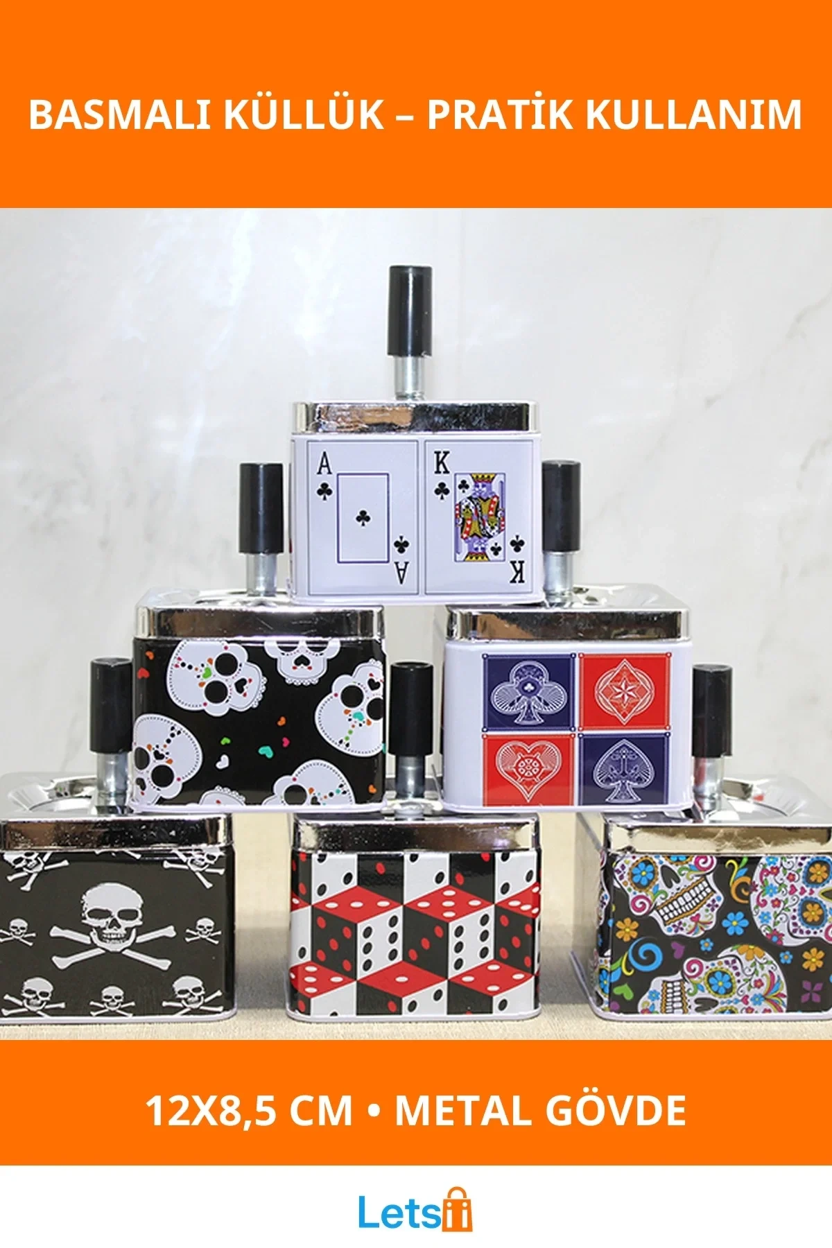 Metal Renkli Basmalı Küllük Dayanıklı ve Dekoratif