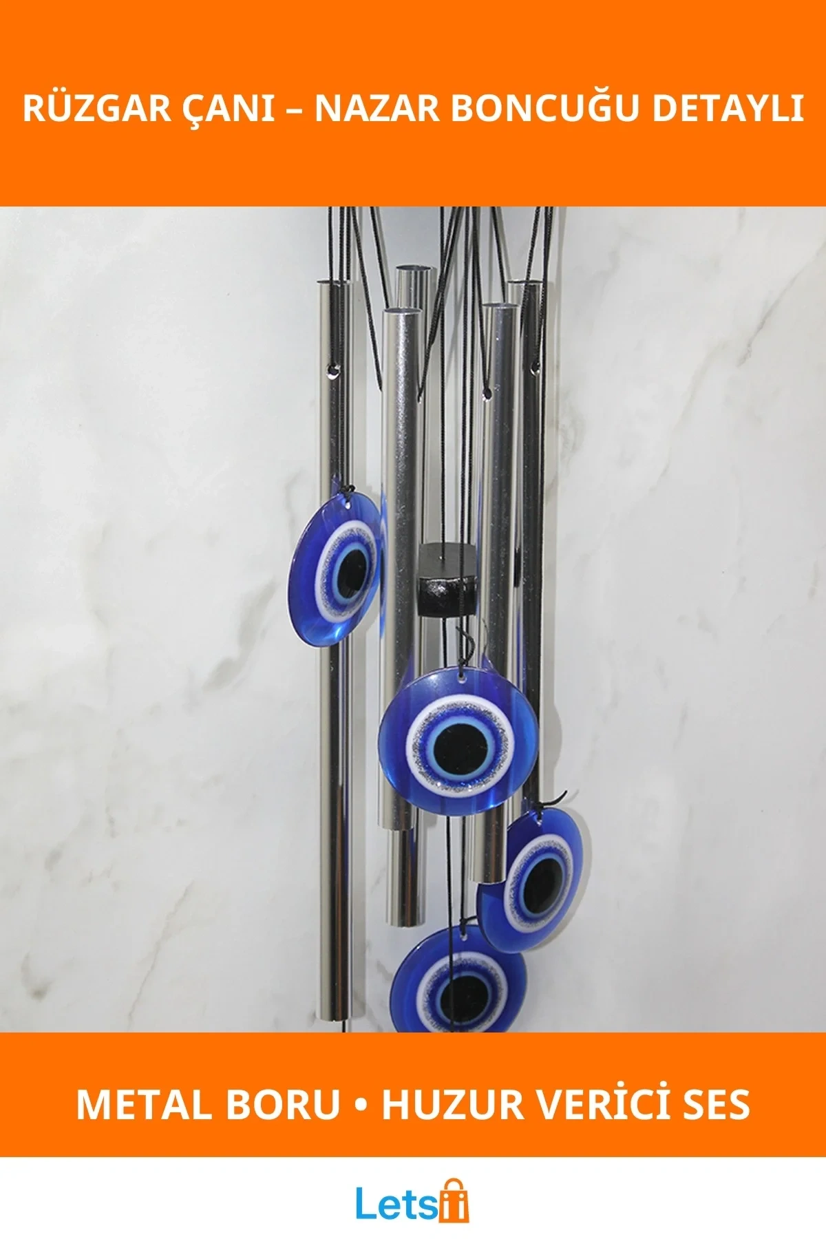 Metal Rüzgar Çanı Nazar Boncuğu Detaylı Dekoratif Sesli Aksesuar