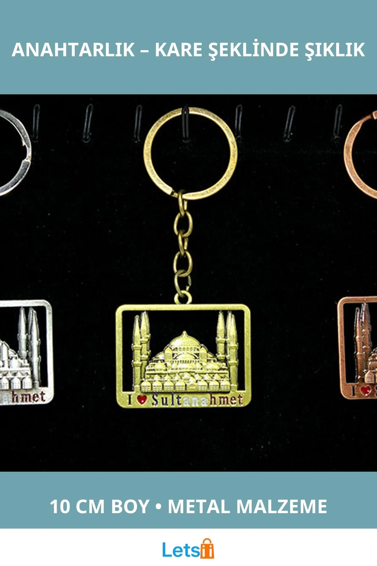 Metal Sultanahmet Anahtarlık Kare 10 cm