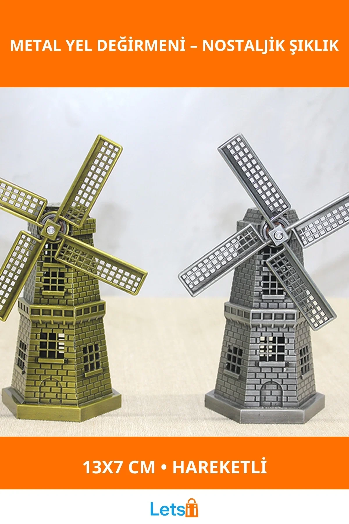Metal Yel Değirmeni Zarif Dekoratif Figür 13x7 cm