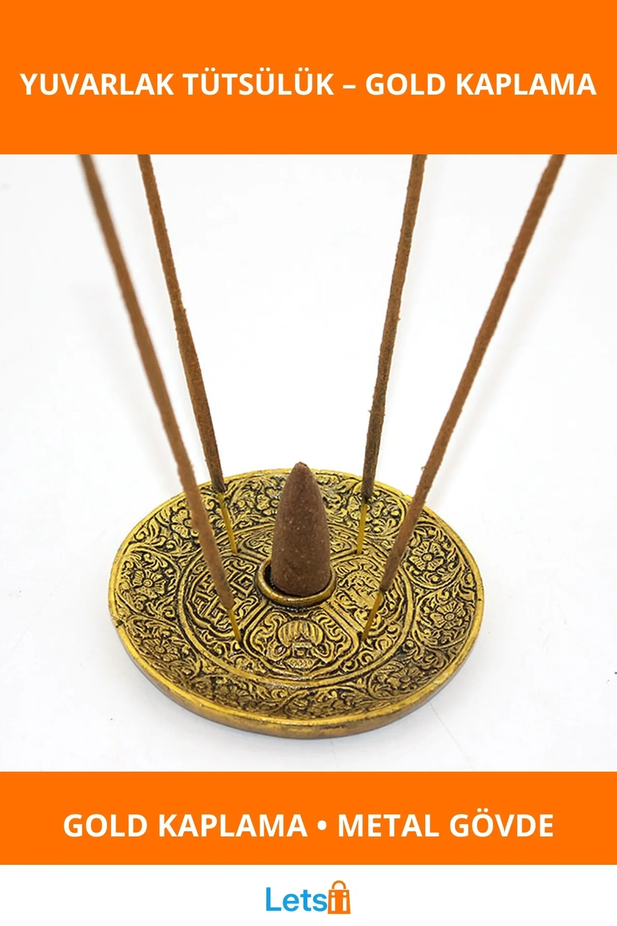 Metal Yuvarlak Tütsülük Gold Renk 1 Adet