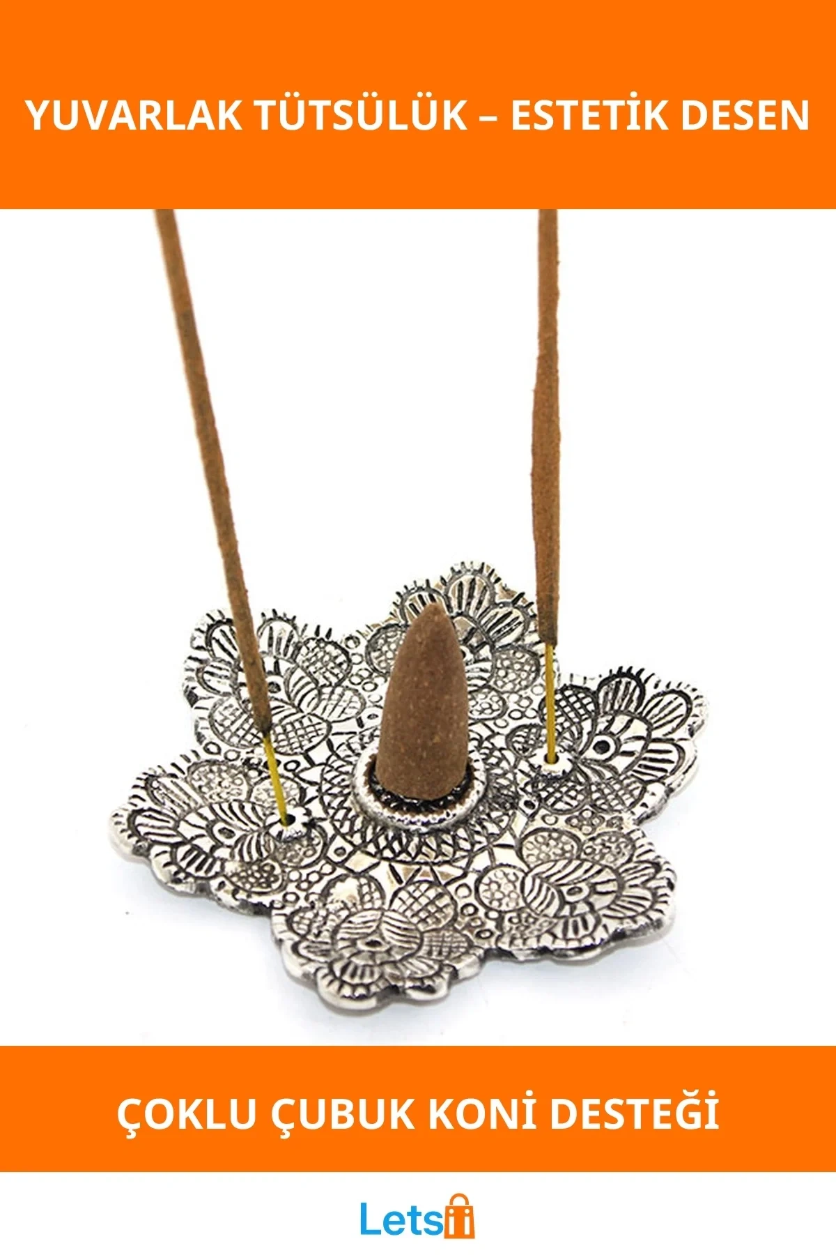 Metal Yuvarlak Tütsülük Şık Çiçek Tasarımı Dayanıklı