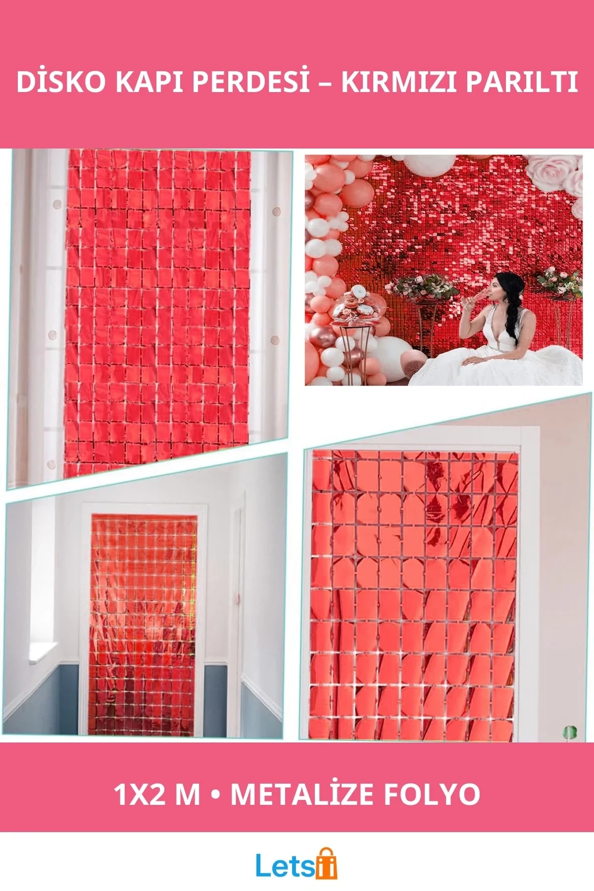 Metalize Kırmızı Disko Kapı Perdesi 1x2m Parti Dekorasyonu
