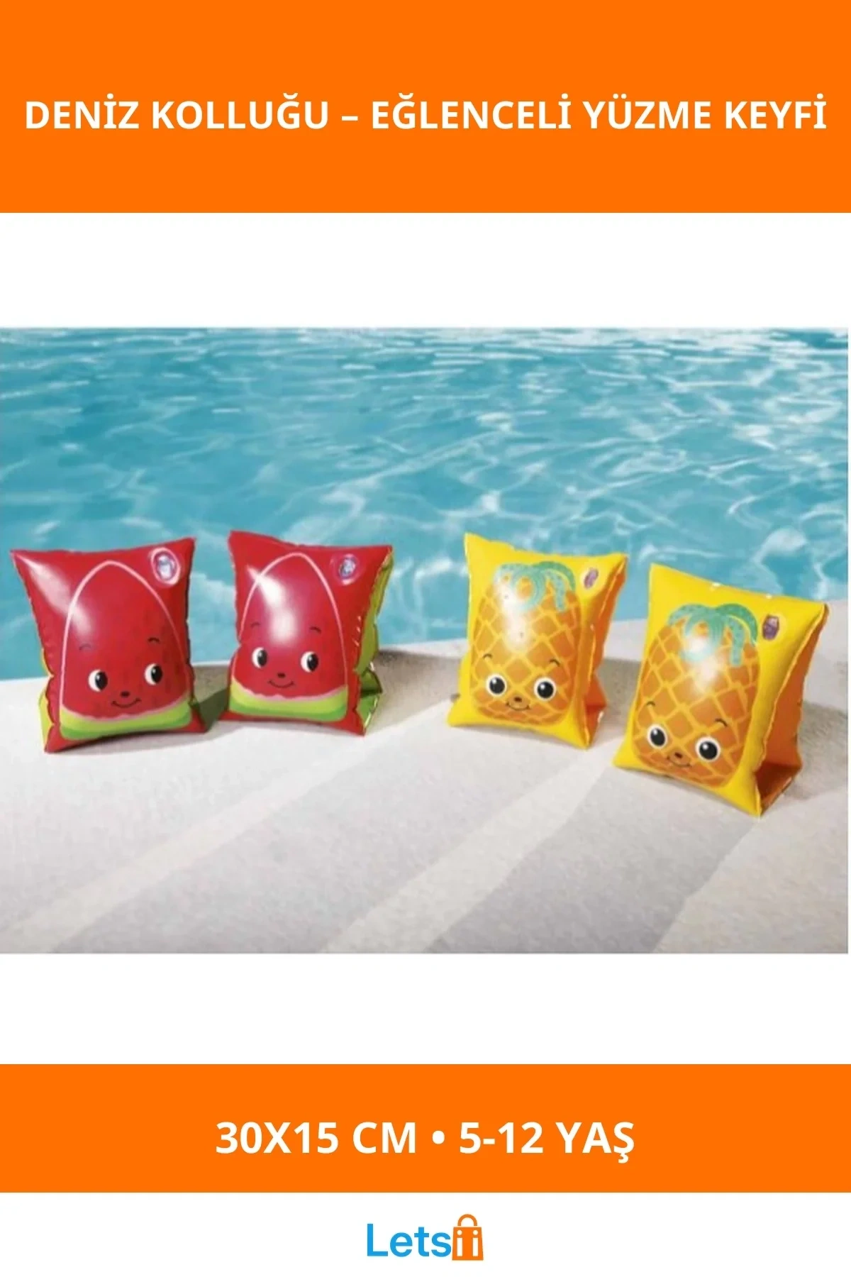 Meyve Desenli Çocuk Deniz Kolluğu 5 12 Yaş Karpuz ve Ananas Tasarımlı