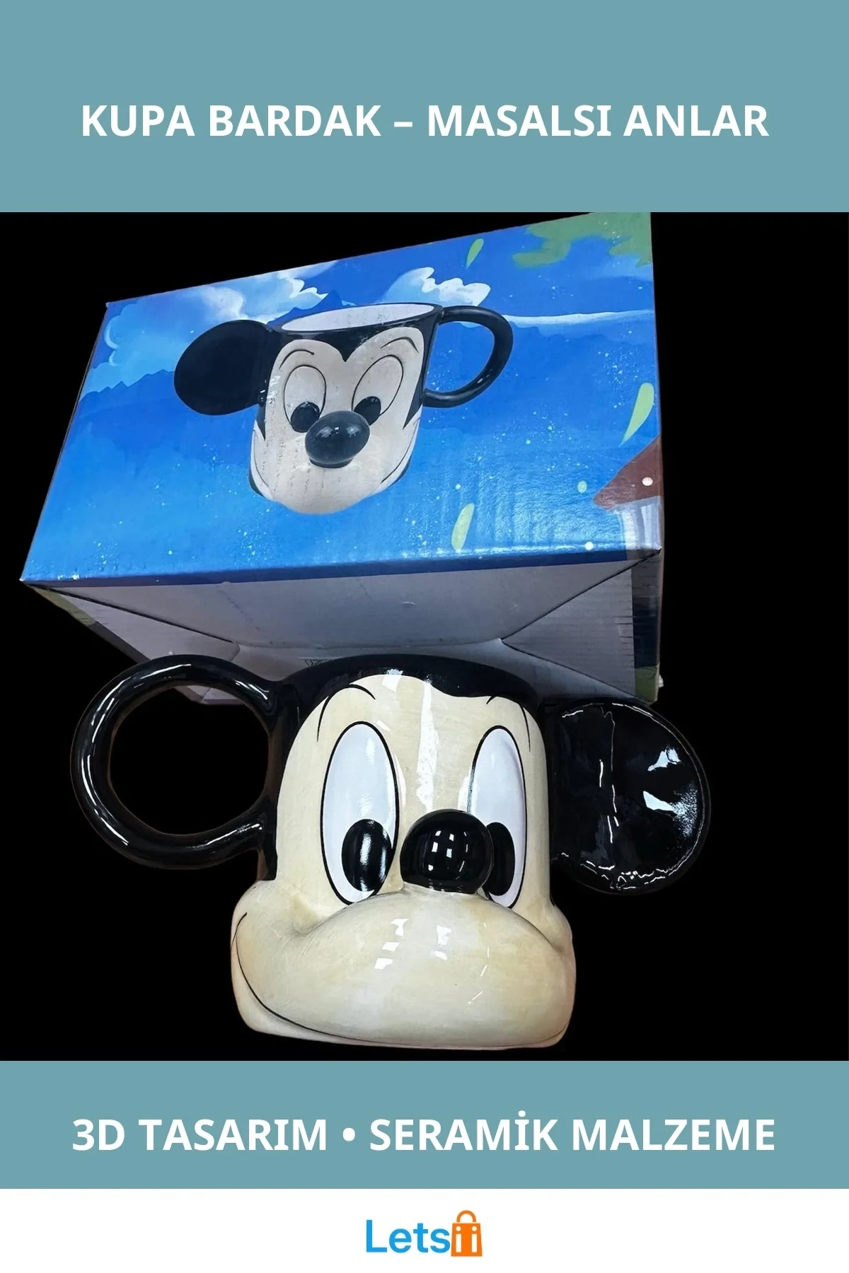 Mickey Mouse 3D Kulplu Seramik Kupa Bardak 300ml