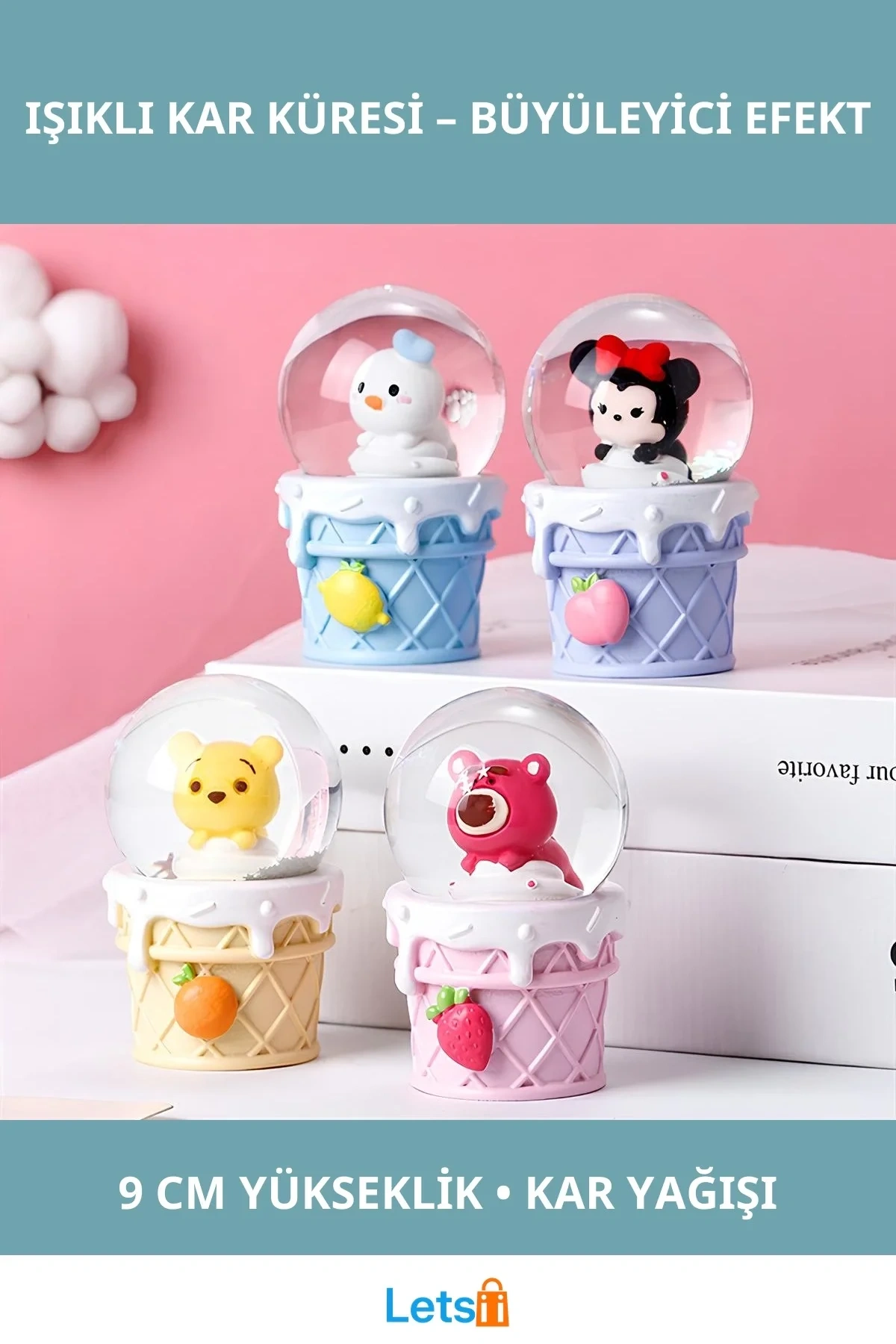 Mickey Mouse Işıklı Kar Küresi 9 cm Dekoratif Figür