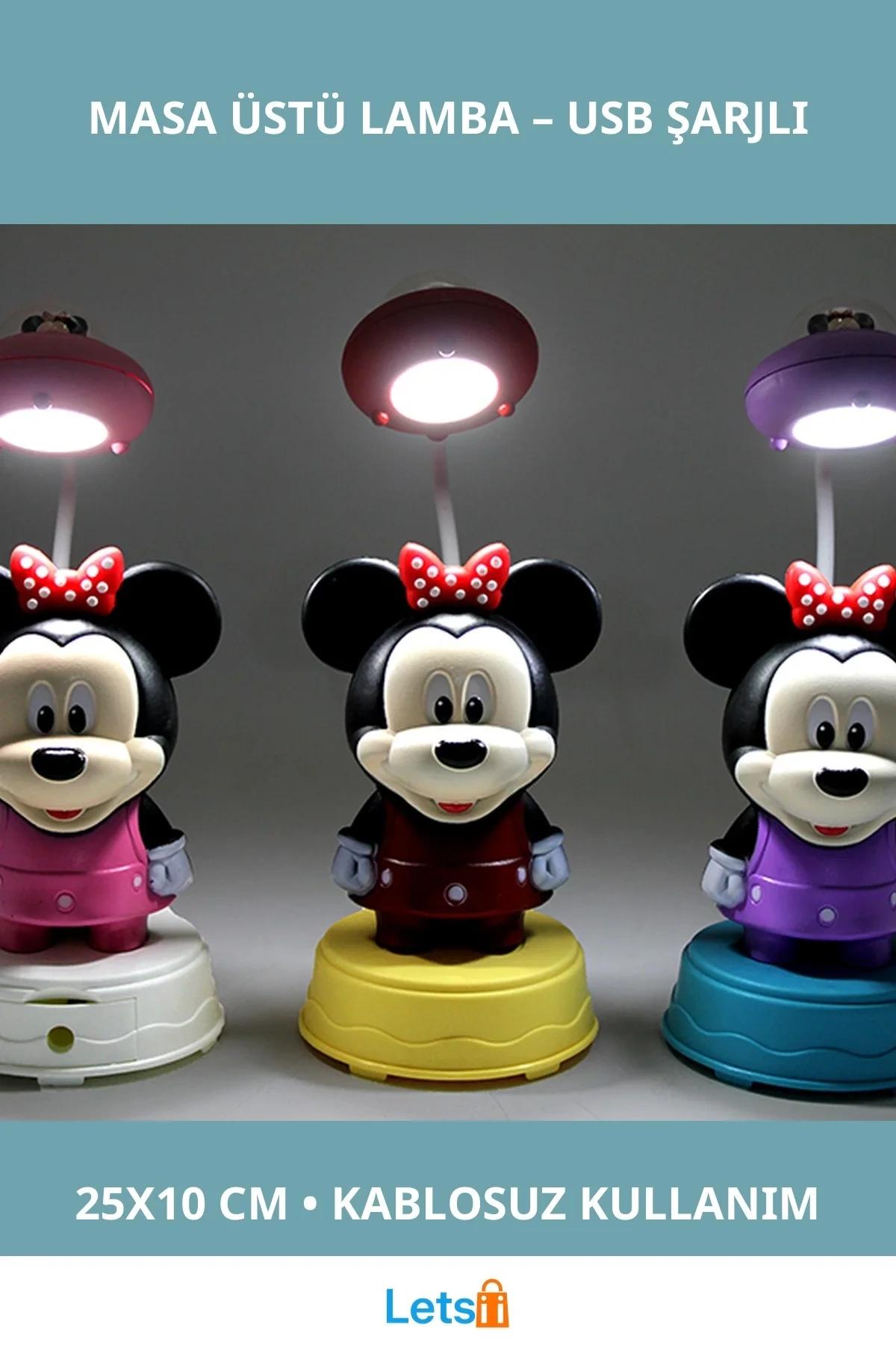 Mickey Mouse Masa Üstü Lamba USB Şarjlı 25x10 cm
