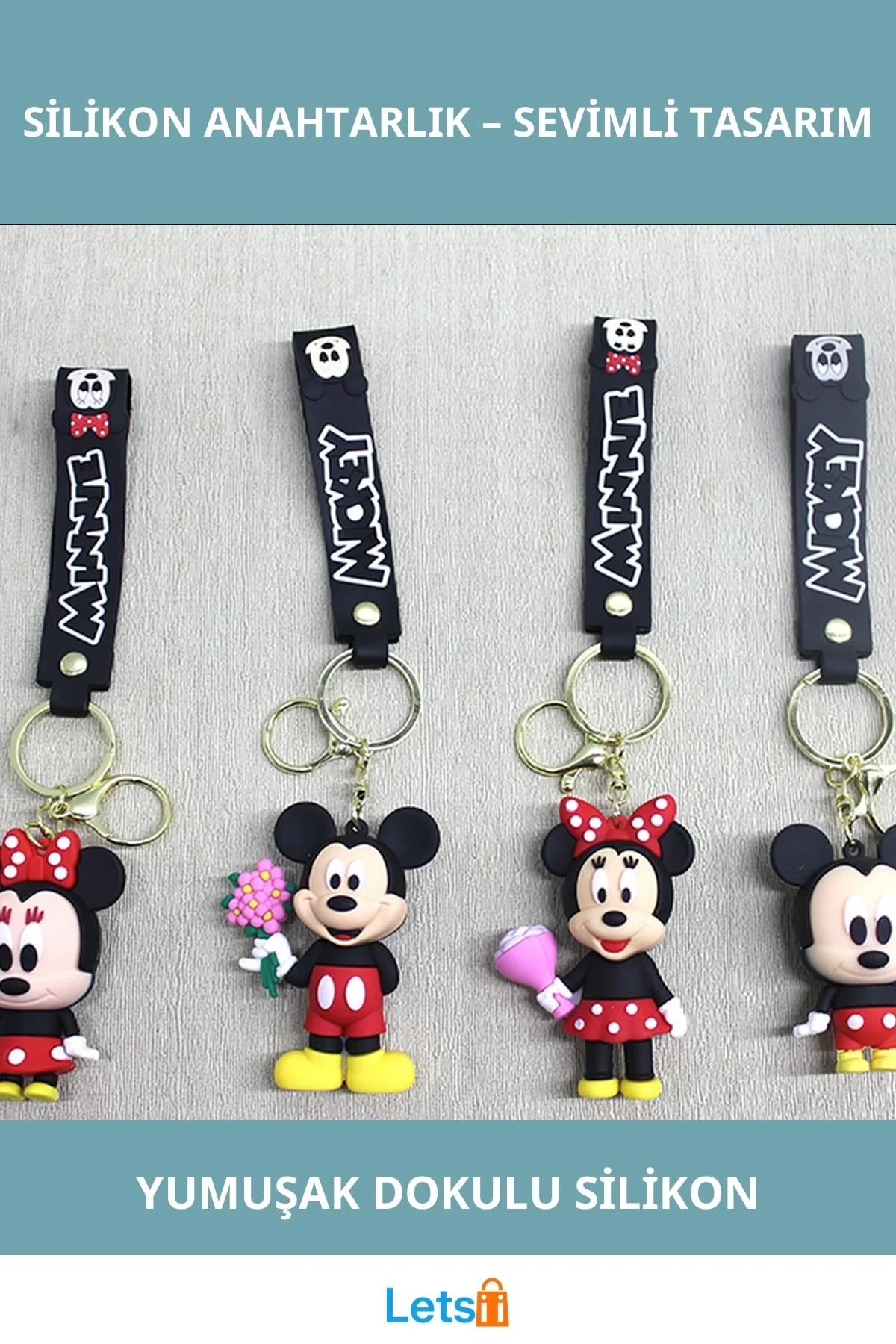 Mickey ve Minnie Mouse Temalı Yumuşak Silikon Anahtarlık