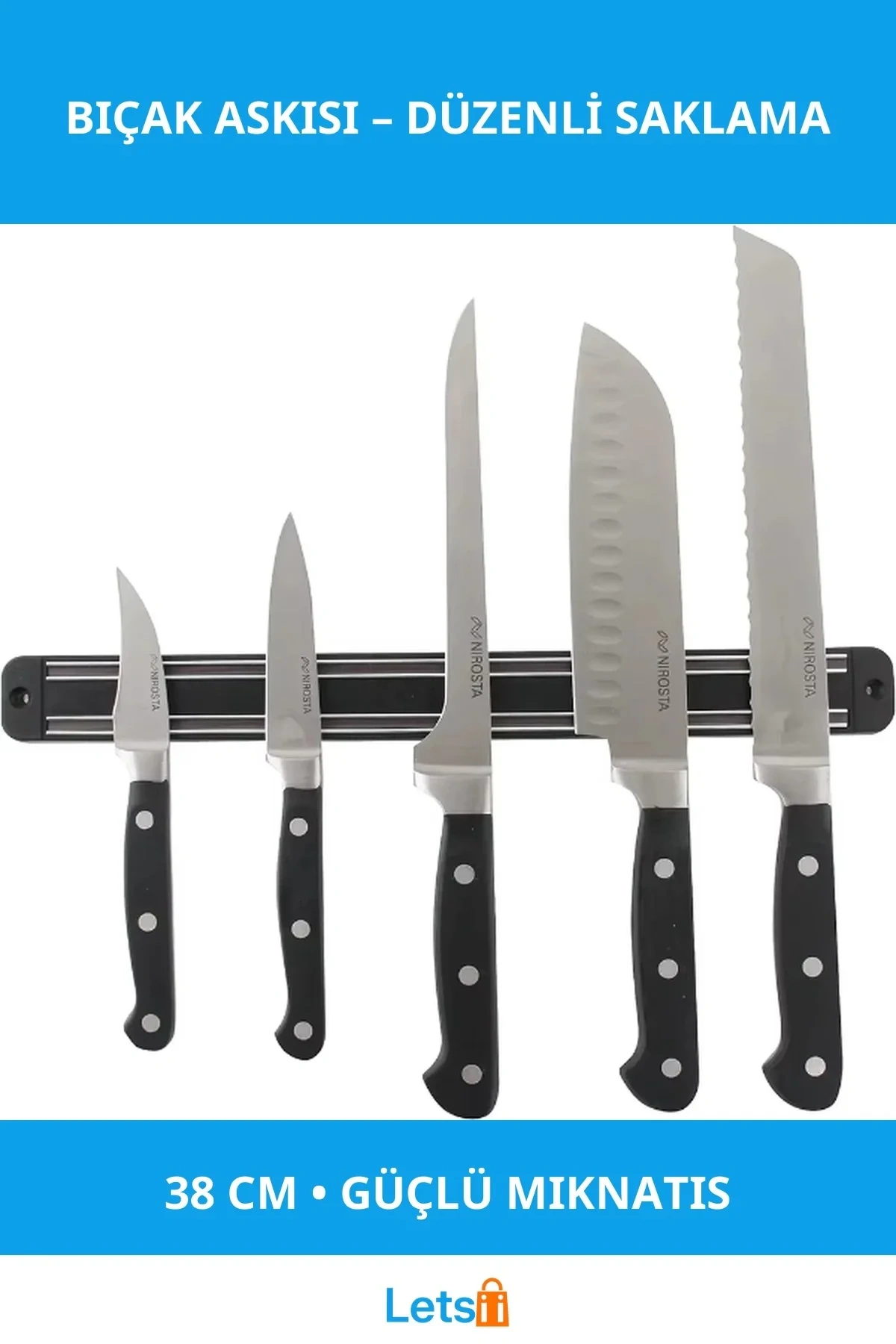 Mıknatıslı Bıçak Askısı 38 Cm Metal Organizatör