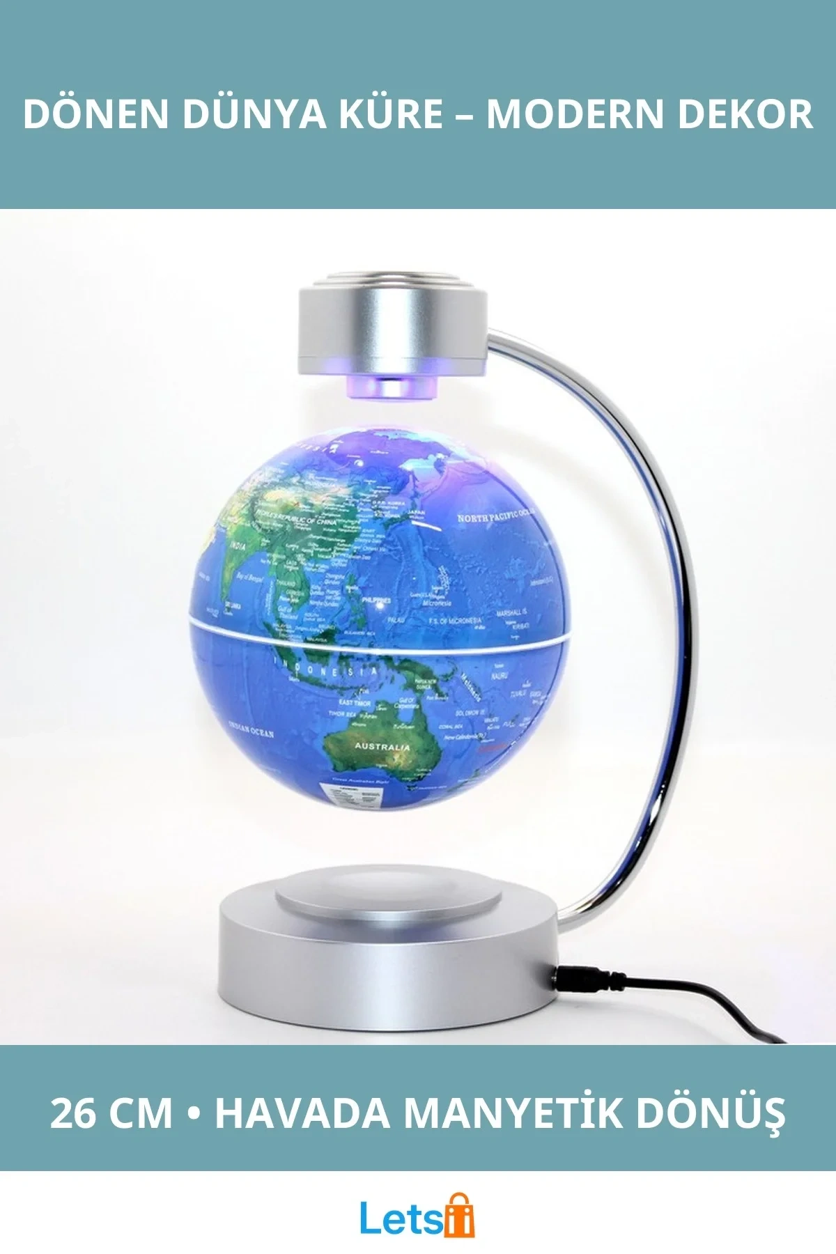 Mıknatıslı Dönme Özellikli Dünya Küre 26 cm Dekoratif Öğesi