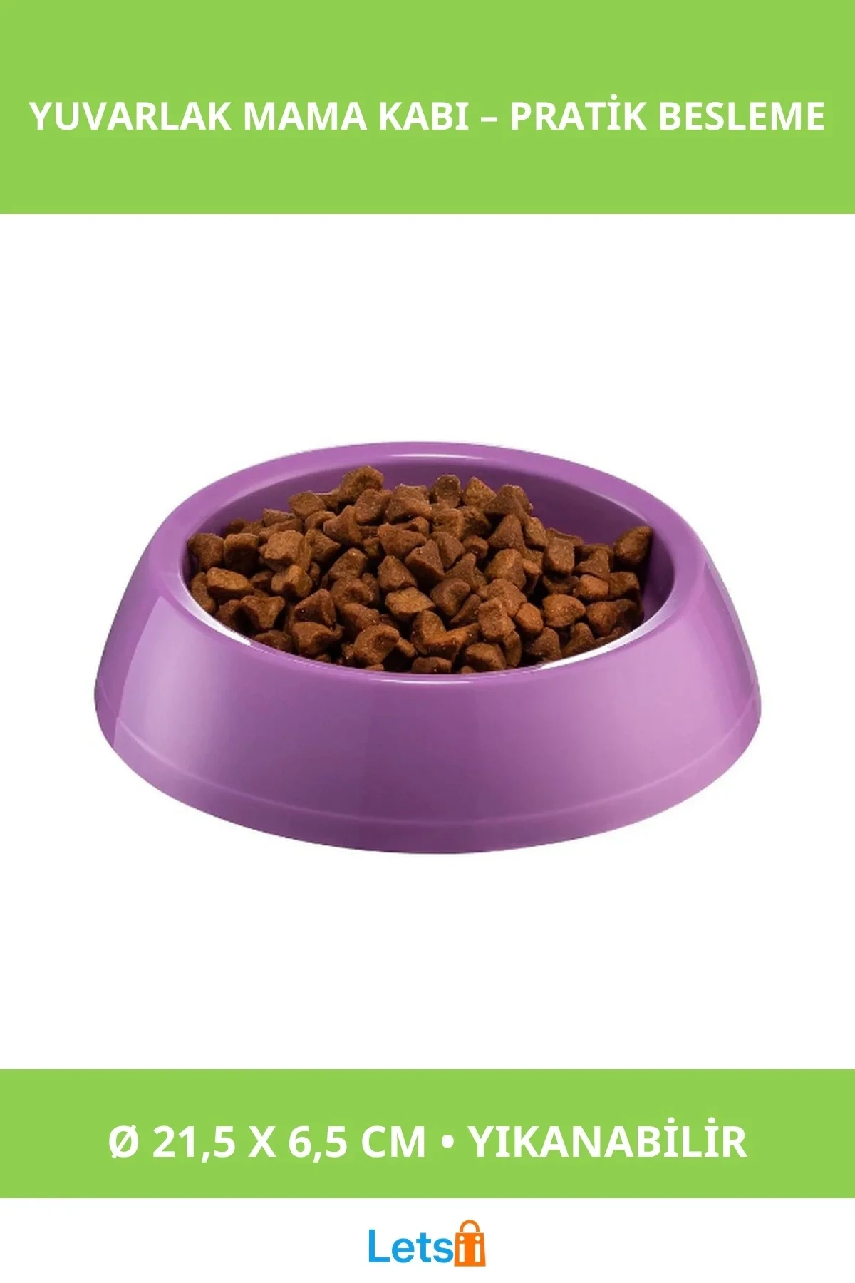Mikopet Büyük Yuvarlak Dayanıklı Yıkanabilir Mama Kabı Mor Mavi Yeşil Pembe