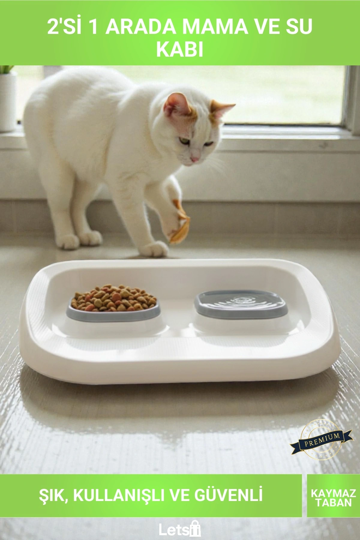 Mikopet Gri 2si 1 Arada Kedi Köpek Mama ve Su Kabı