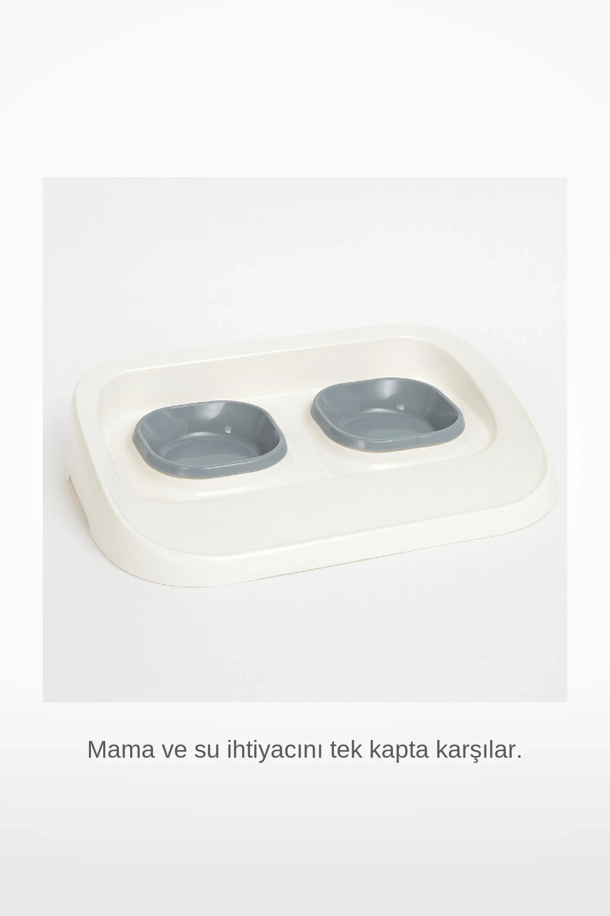 Mikopet Gri 2si 1 Arada Kedi Köpek Mama ve Su Kabı