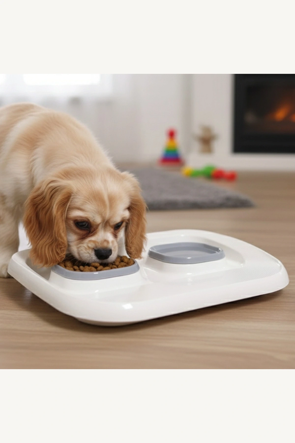 Mikopet Gri 2si 1 Arada Kedi Köpek Mama ve Su Kabı